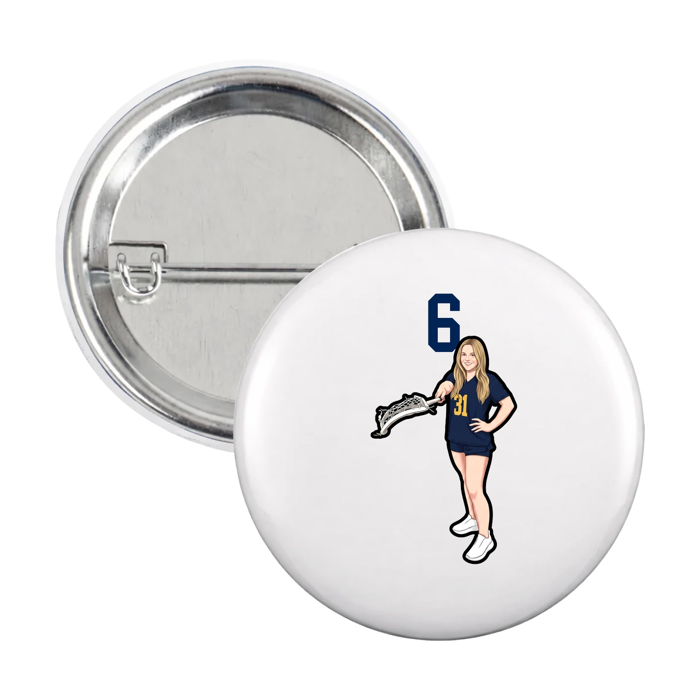 Game Day Button — Number Top in White