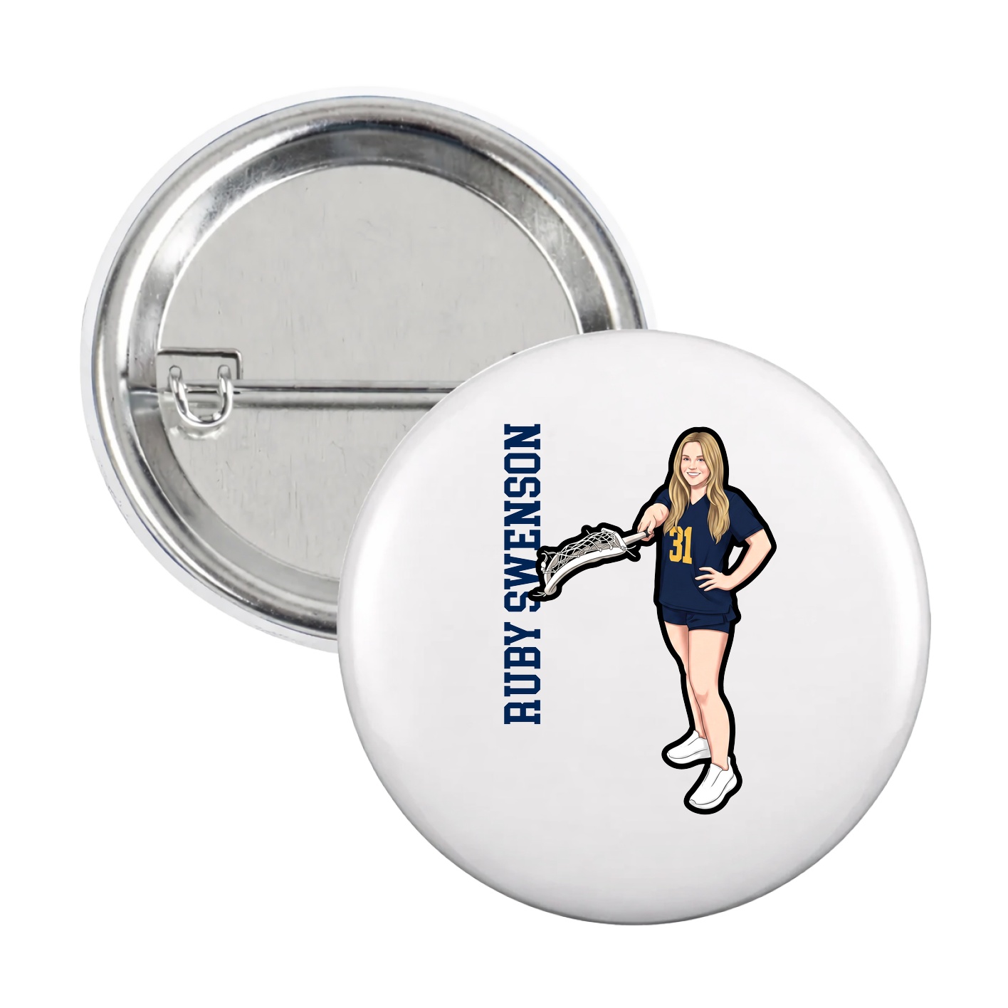 Game Day Button — Name Vertical in White