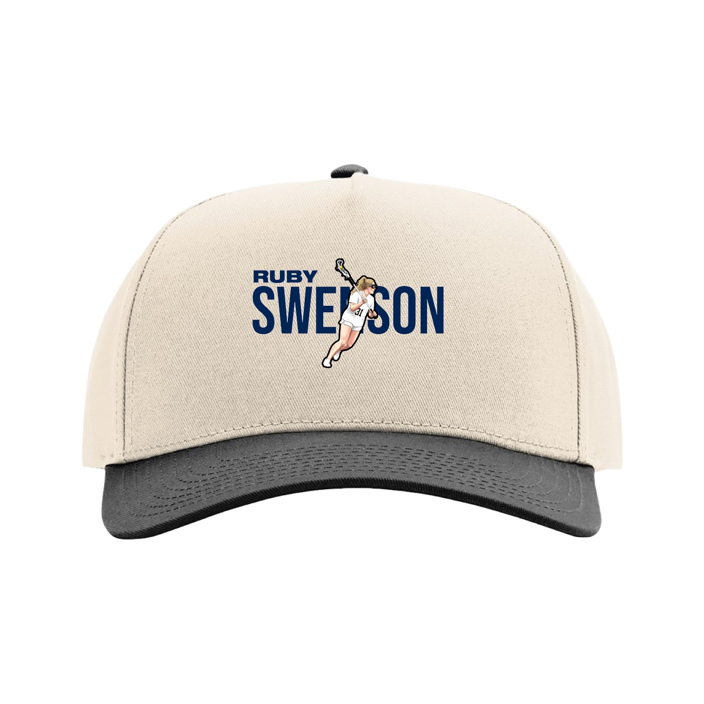Full Fabric Five-Panel Champ Cap — Player Name in Cream/Black