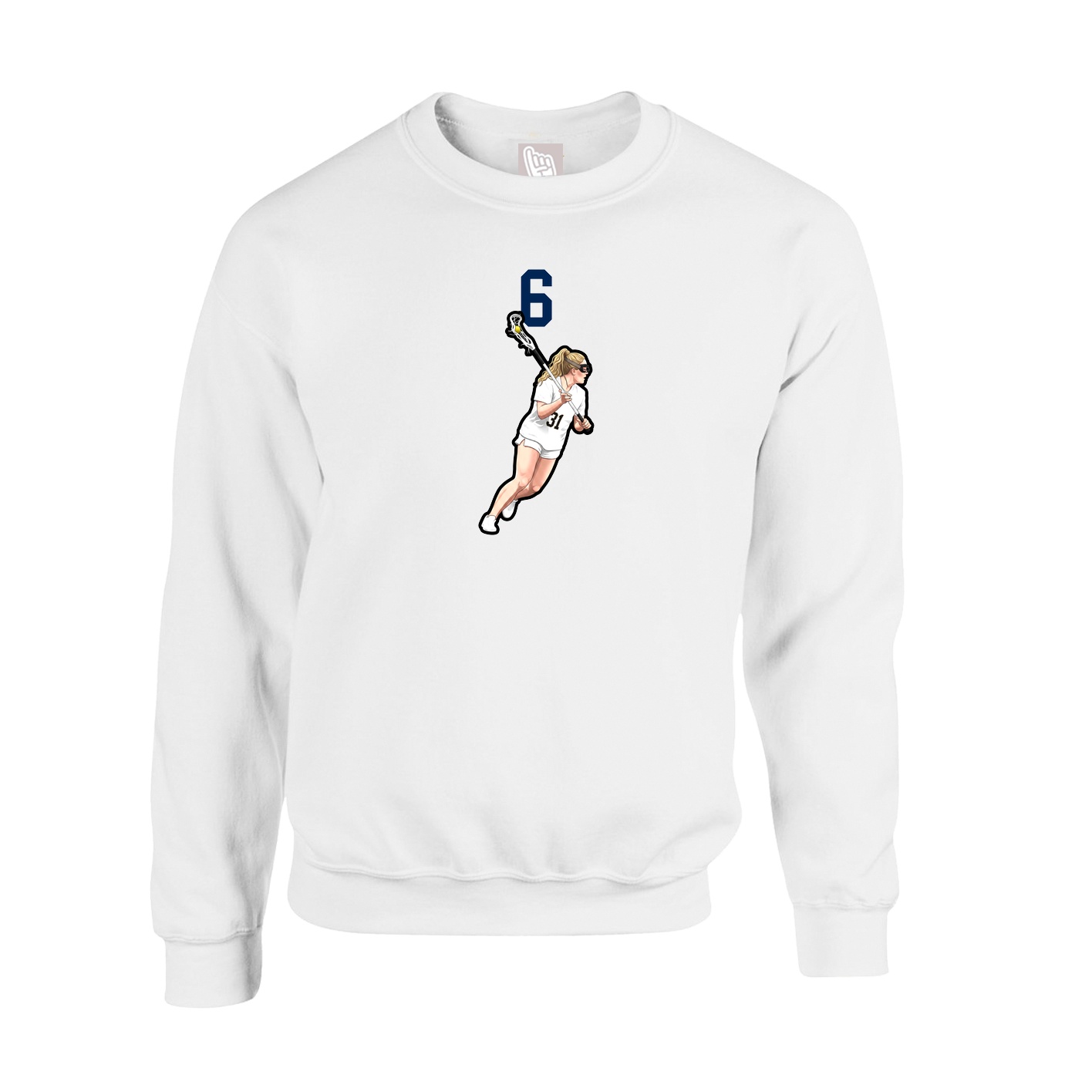 Fleece Crew — Number Top in White