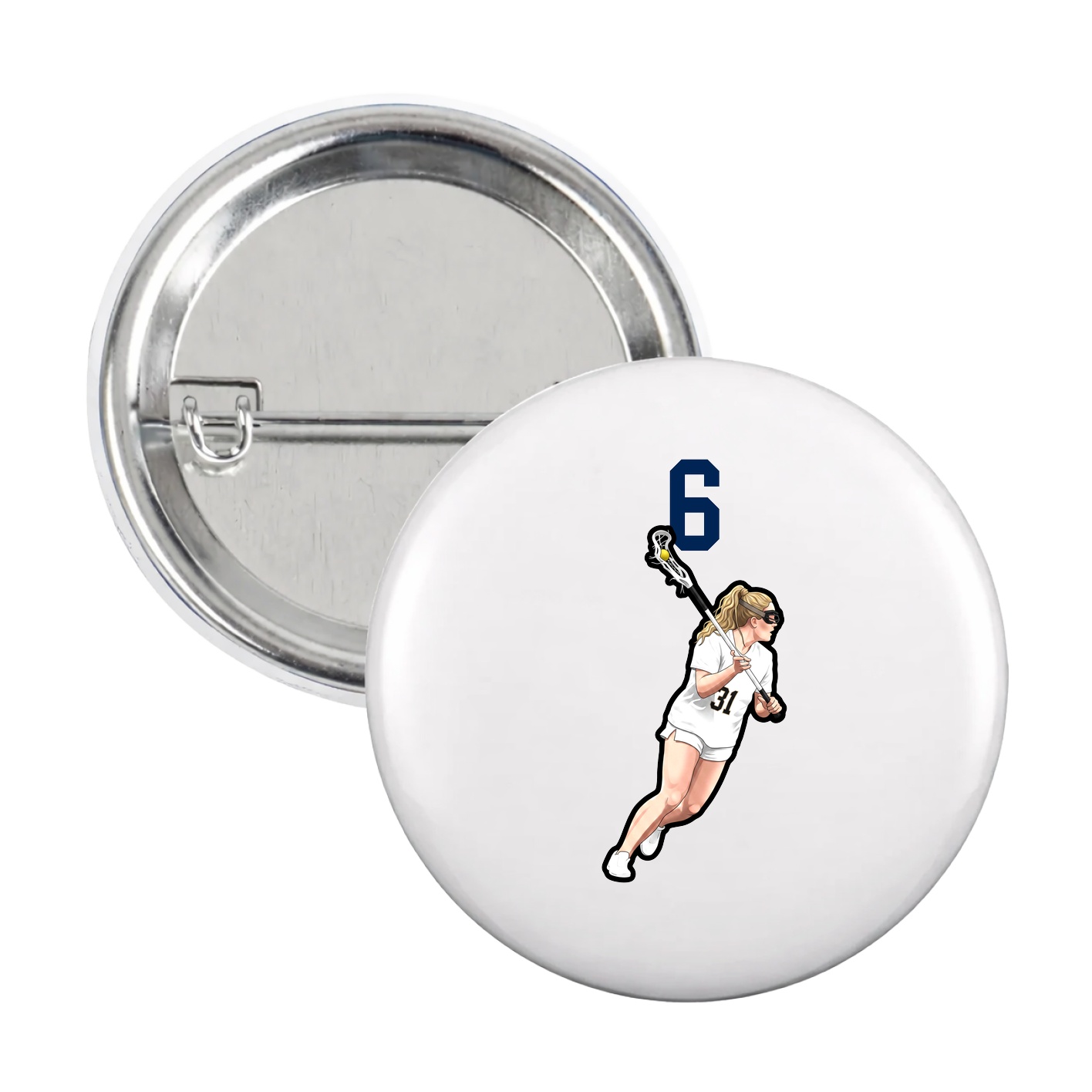 Game Day Button — Number Top in White