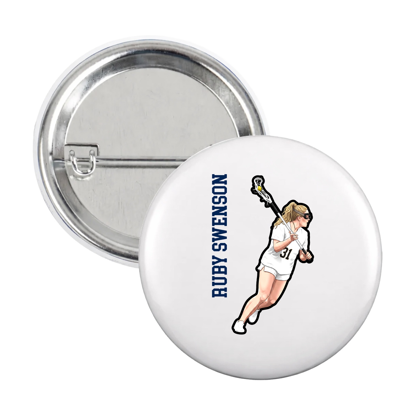 Game Day Button — Name Vertical in White