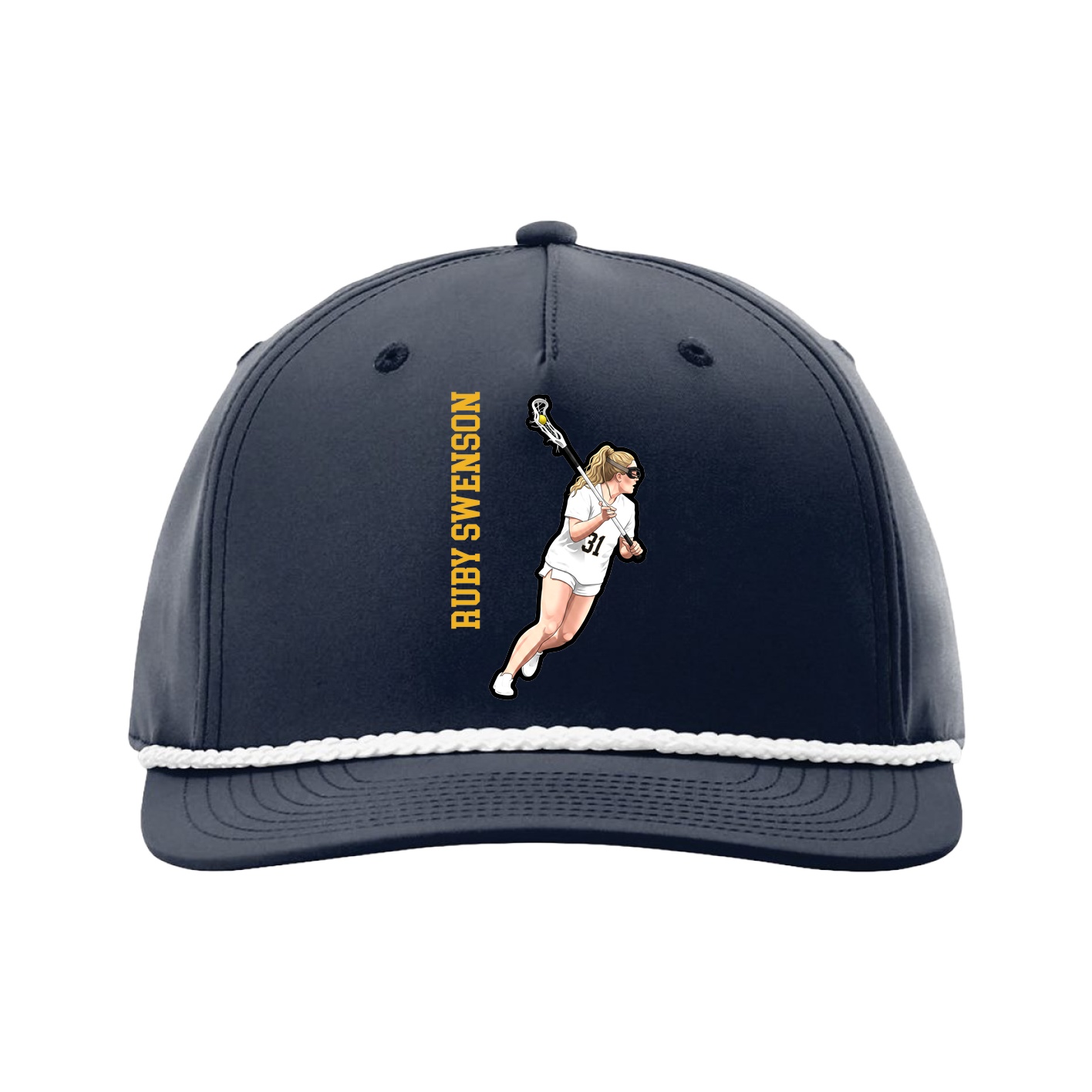 Five-Panel Classic Rope Cap — Name Vertical in Navy