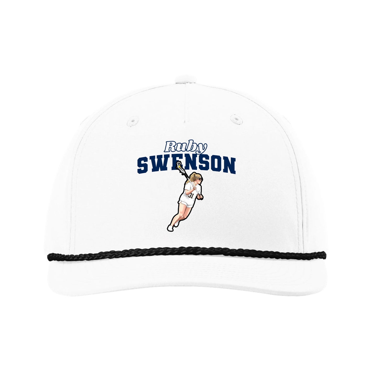 Five-Panel Classic Rope Cap — Name Arch in White