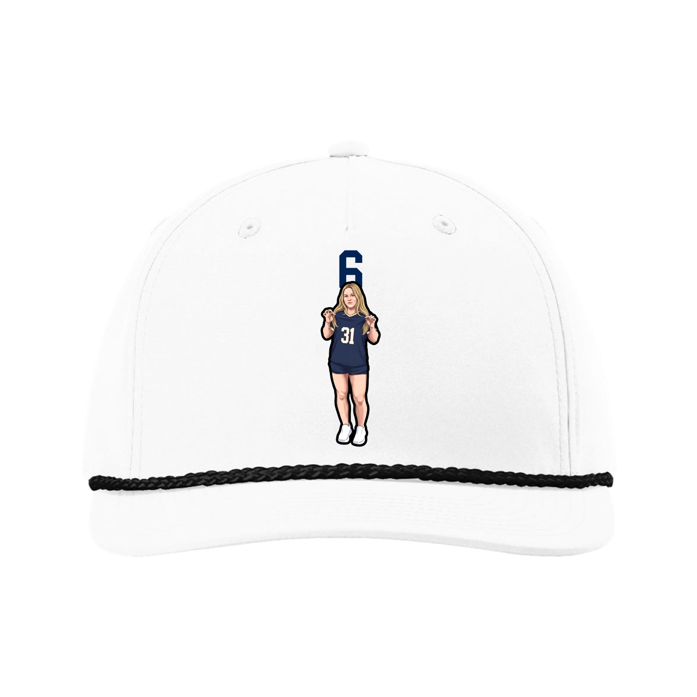 Five-Panel Classic Rope Cap — Number Top in White