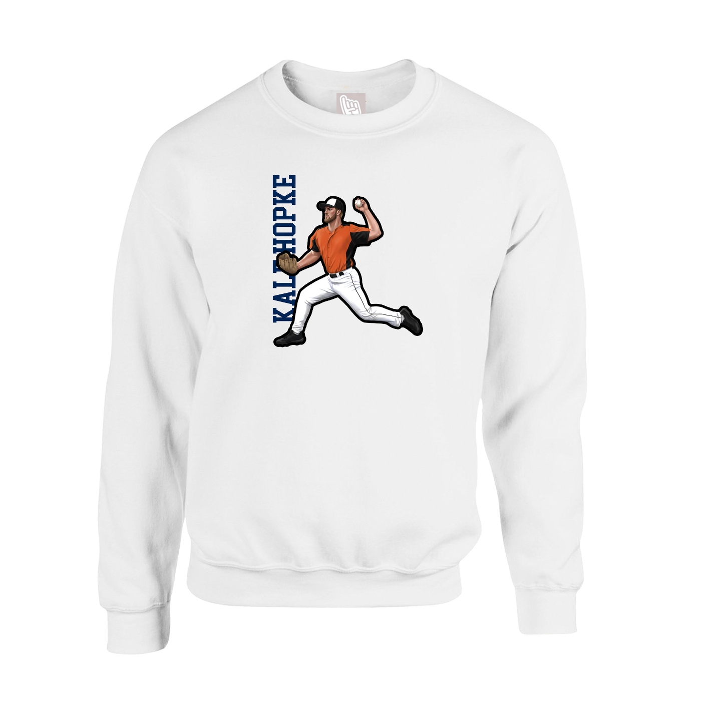 Fleece Crew — Name Vertical in White