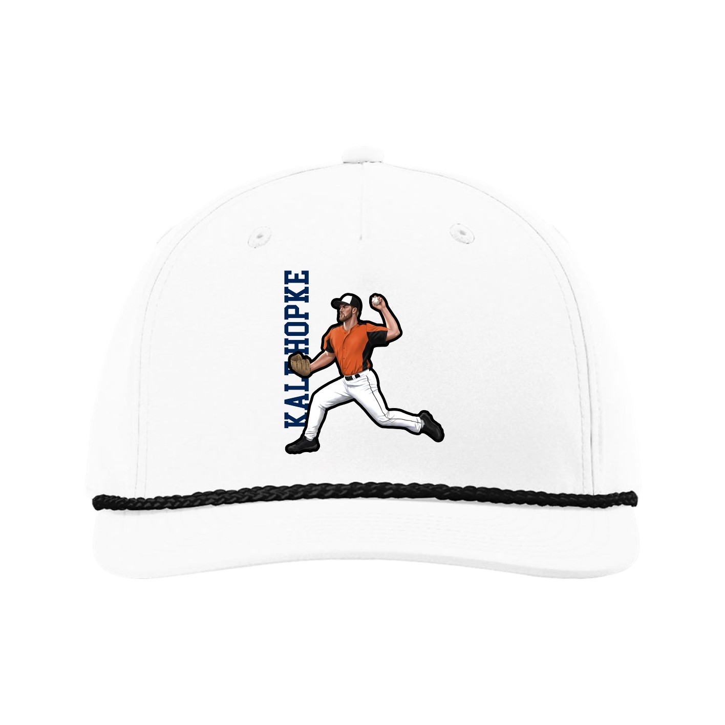 Five-Panel Classic Rope Cap — Name Vertical in White