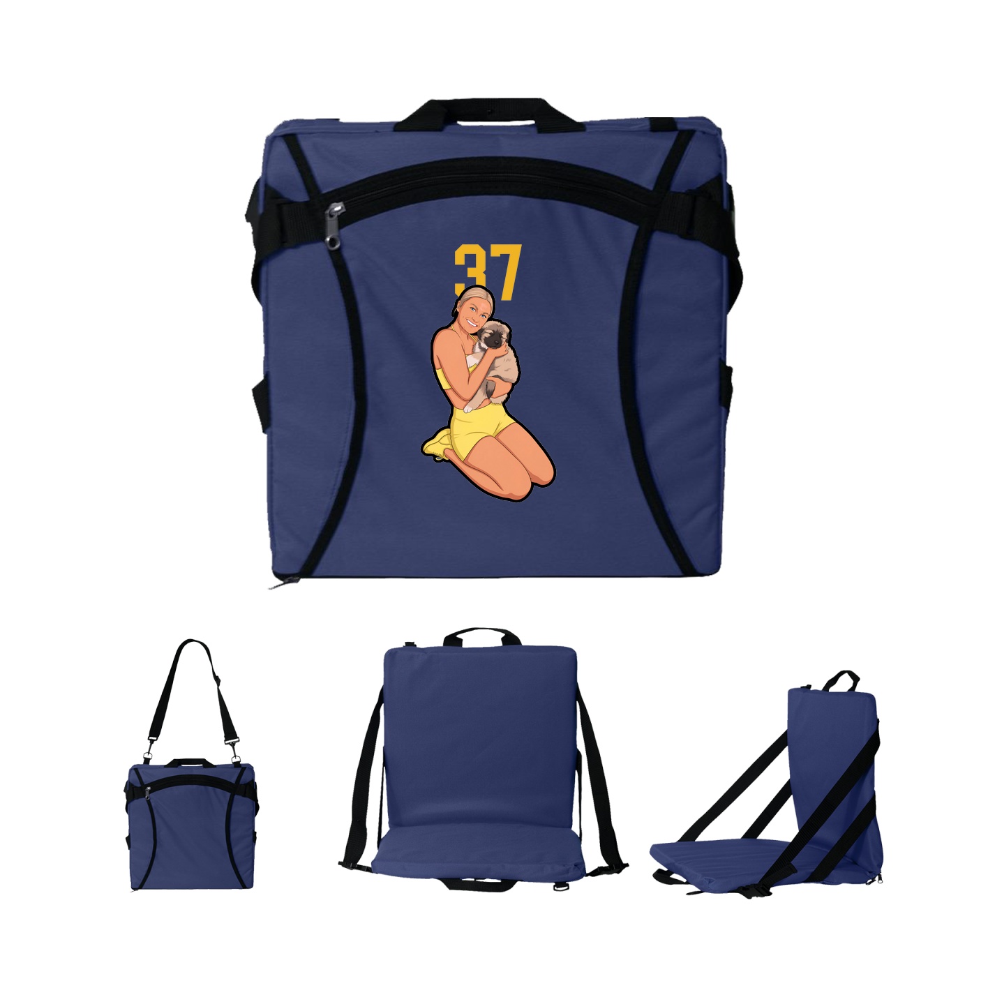 Folding Stadium Seat — Number Top in Navy