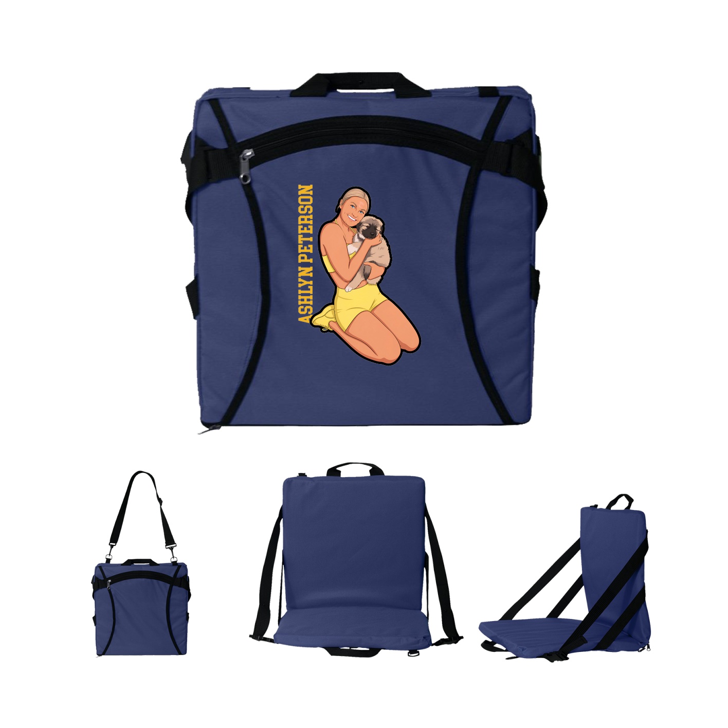 Folding Stadium Seat — Name Vertical in Navy