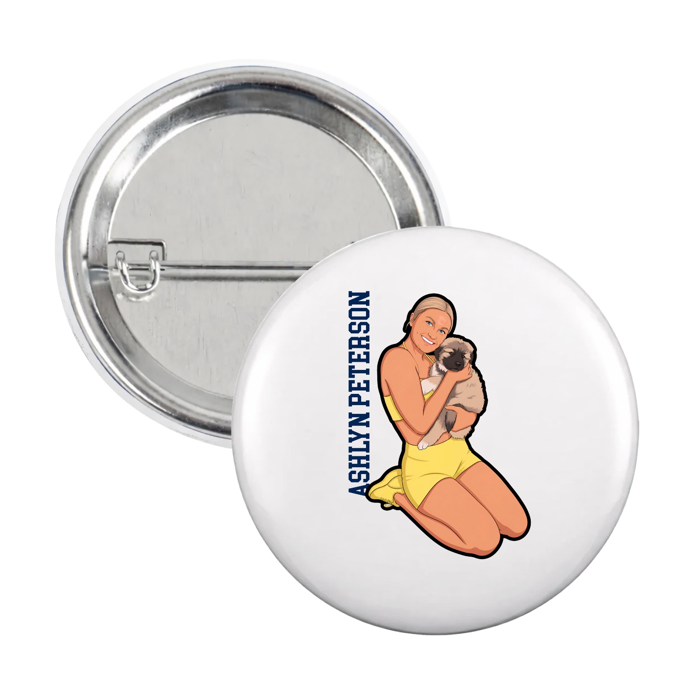 Game Day Button — Name Vertical in White