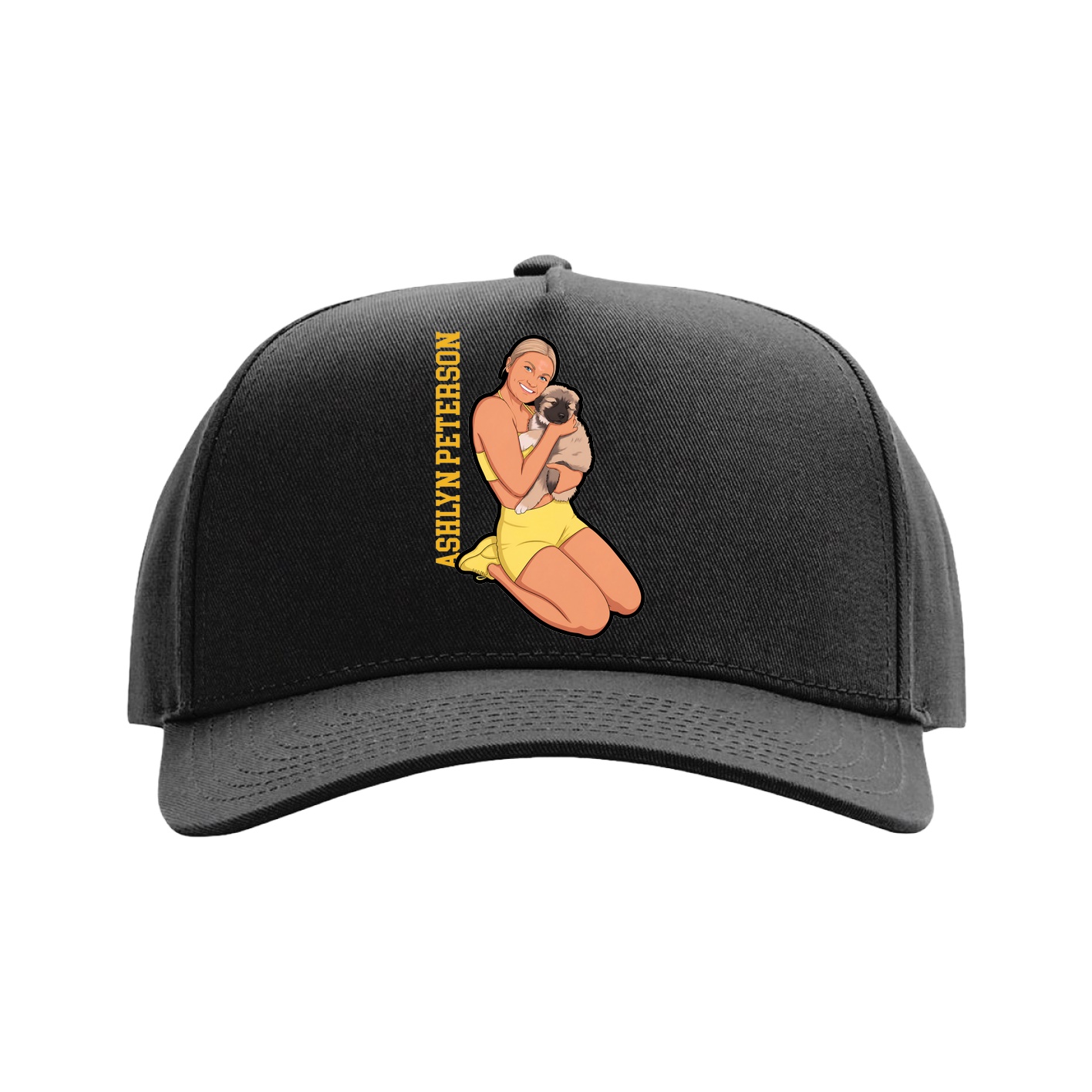 Full Fabric Five-Panel Champ Cap — Name Vertical in Black