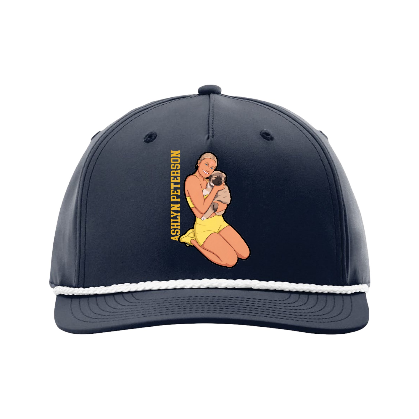 Five-Panel Classic Rope Cap — Name Vertical in Navy