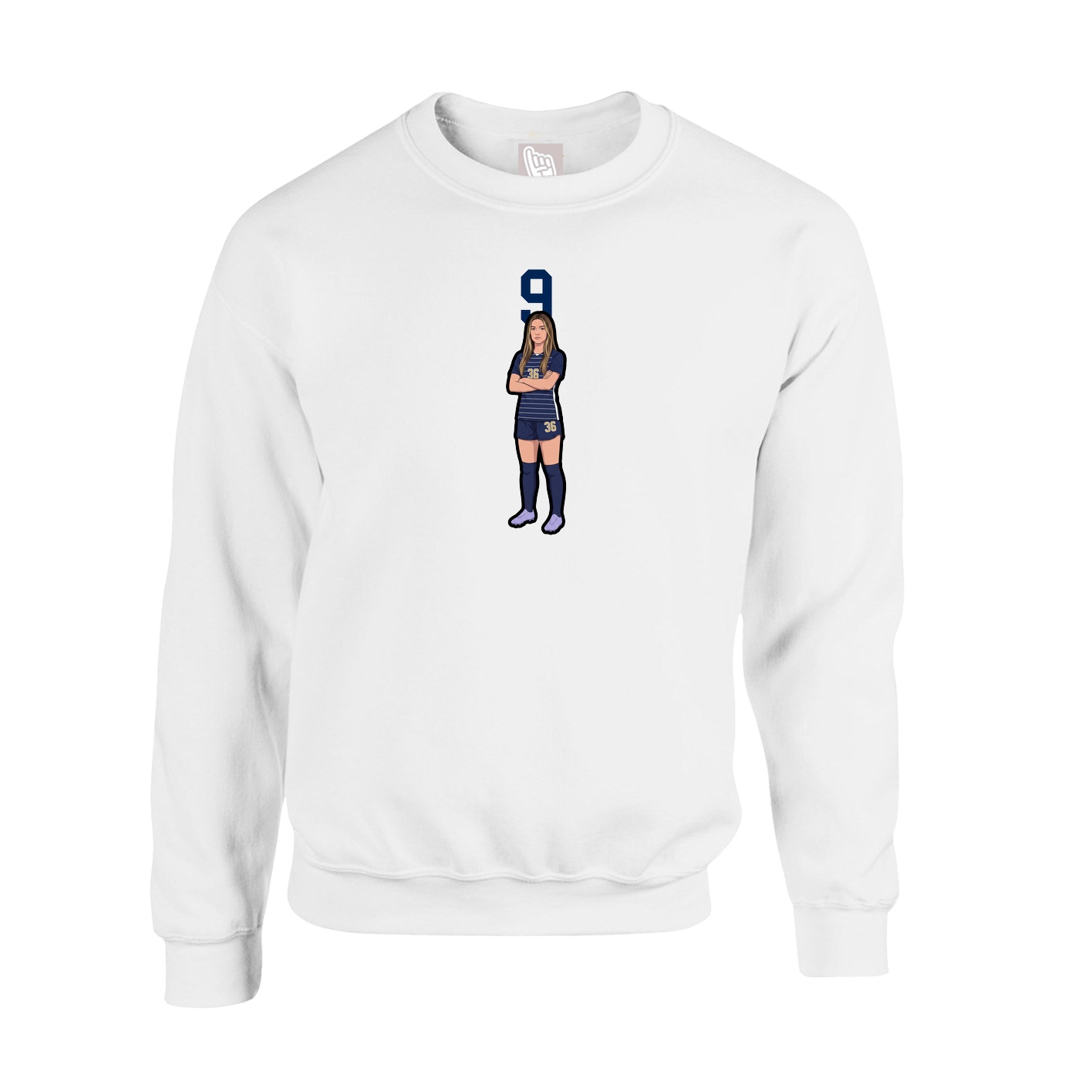 Fleece Crew — Number Top in White