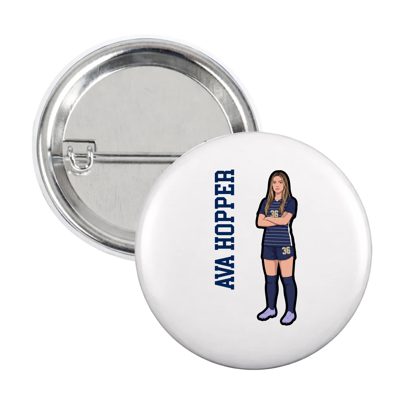Game Day Button — Name Vertical in White