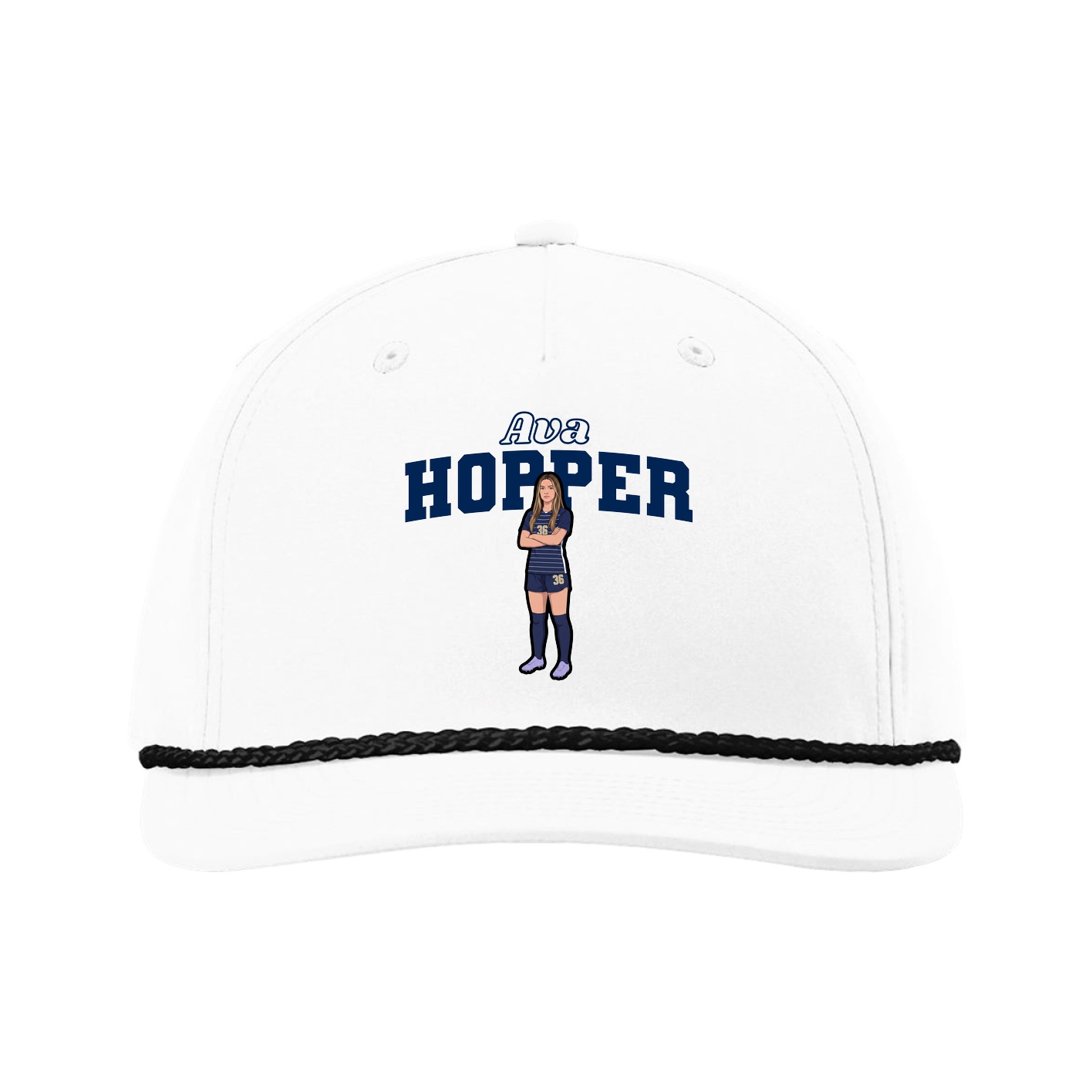 Five-Panel Classic Rope Cap — Name Arch in White