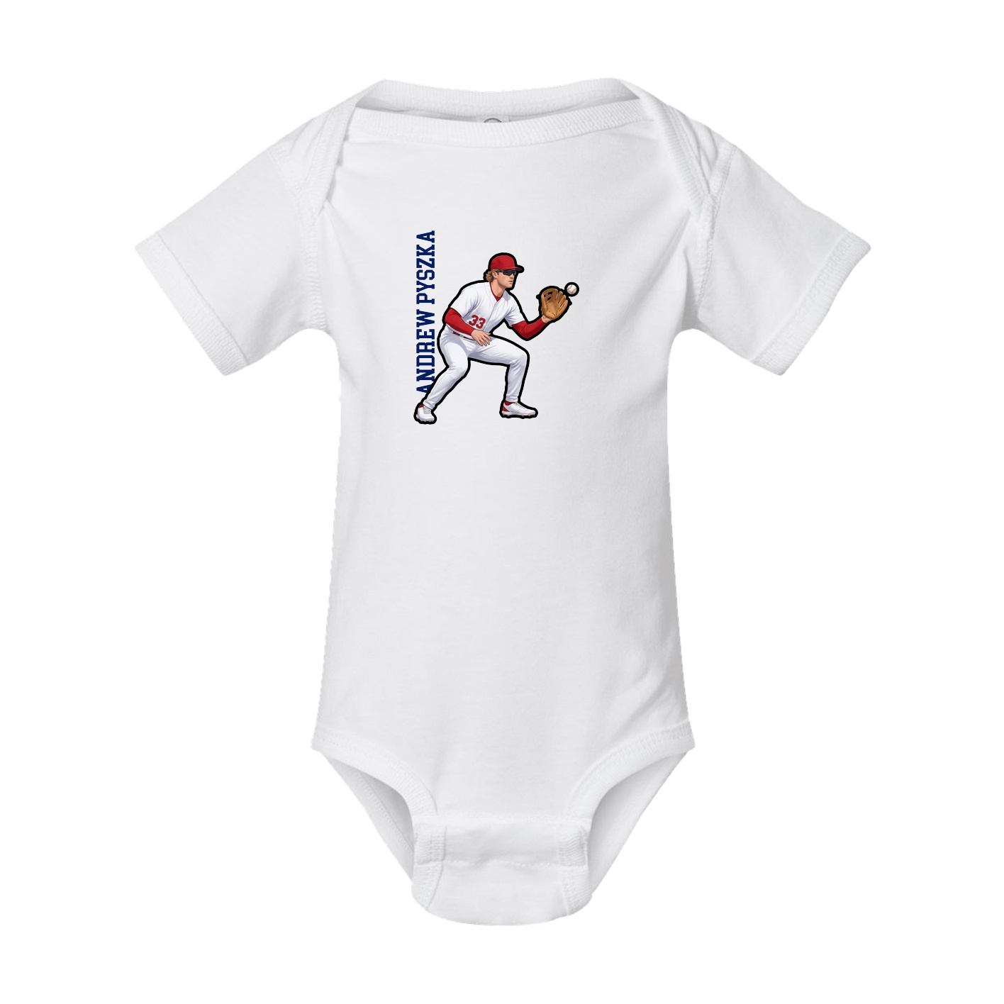 Baby Onesie — Name Vertical in White