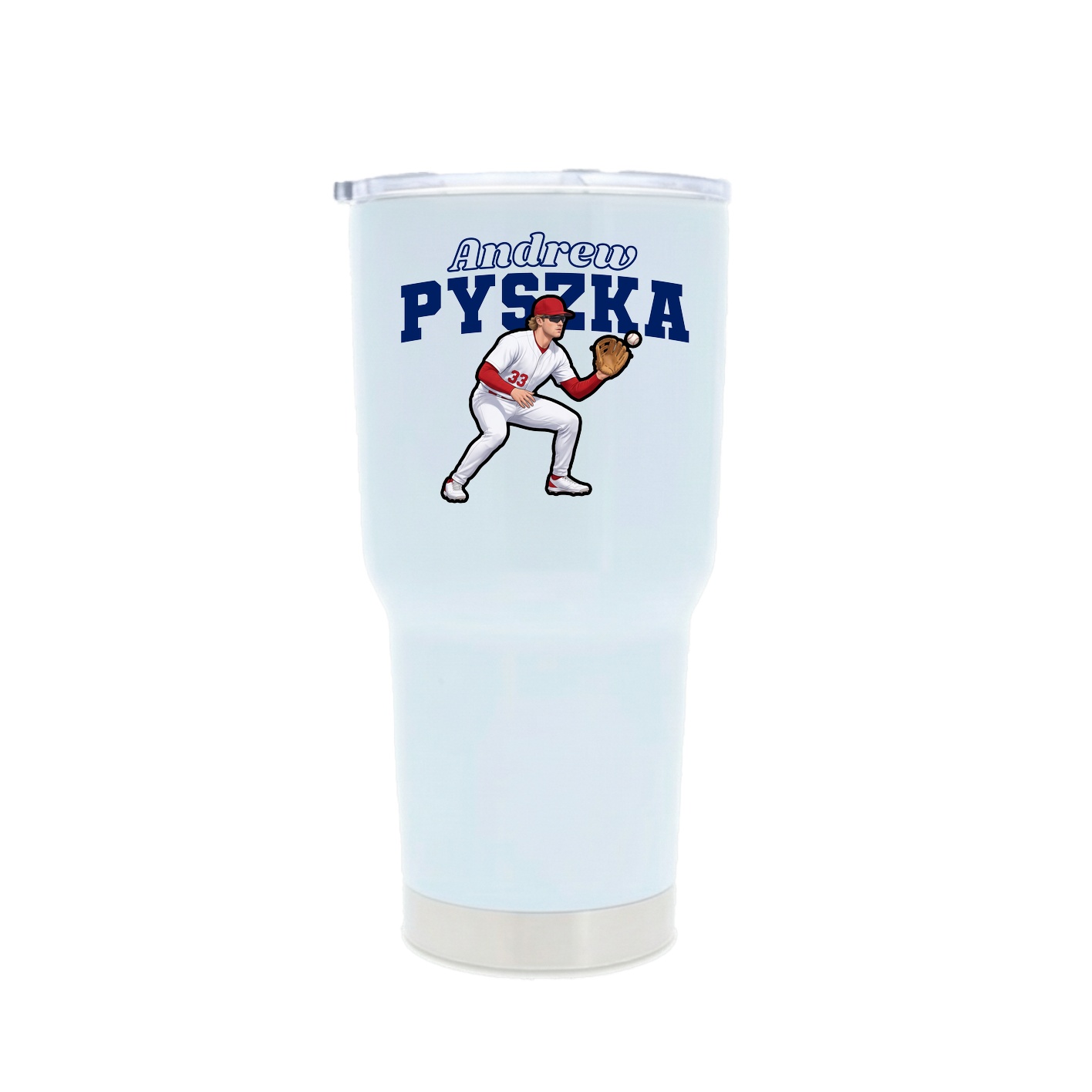 30oz Stainless Steel Tumbler — Name Arch in White