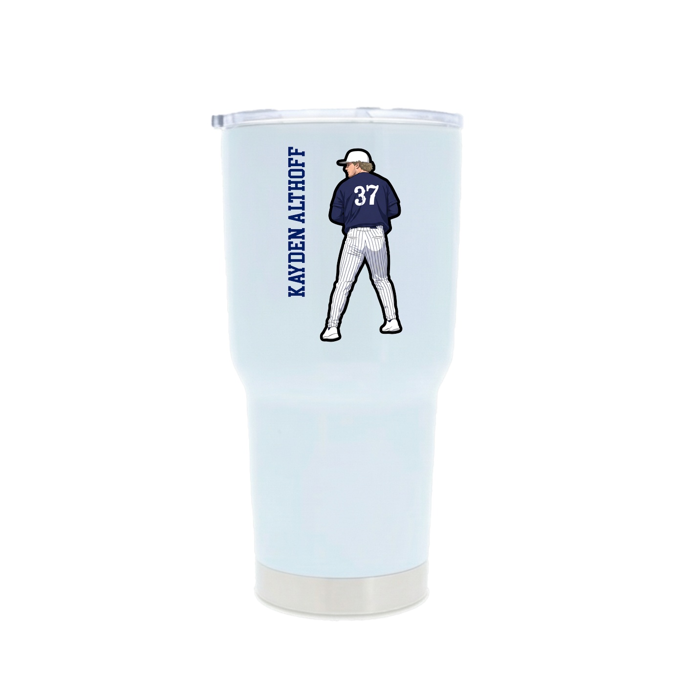 30oz Stainless Steel Tumbler — Name Vertical in White