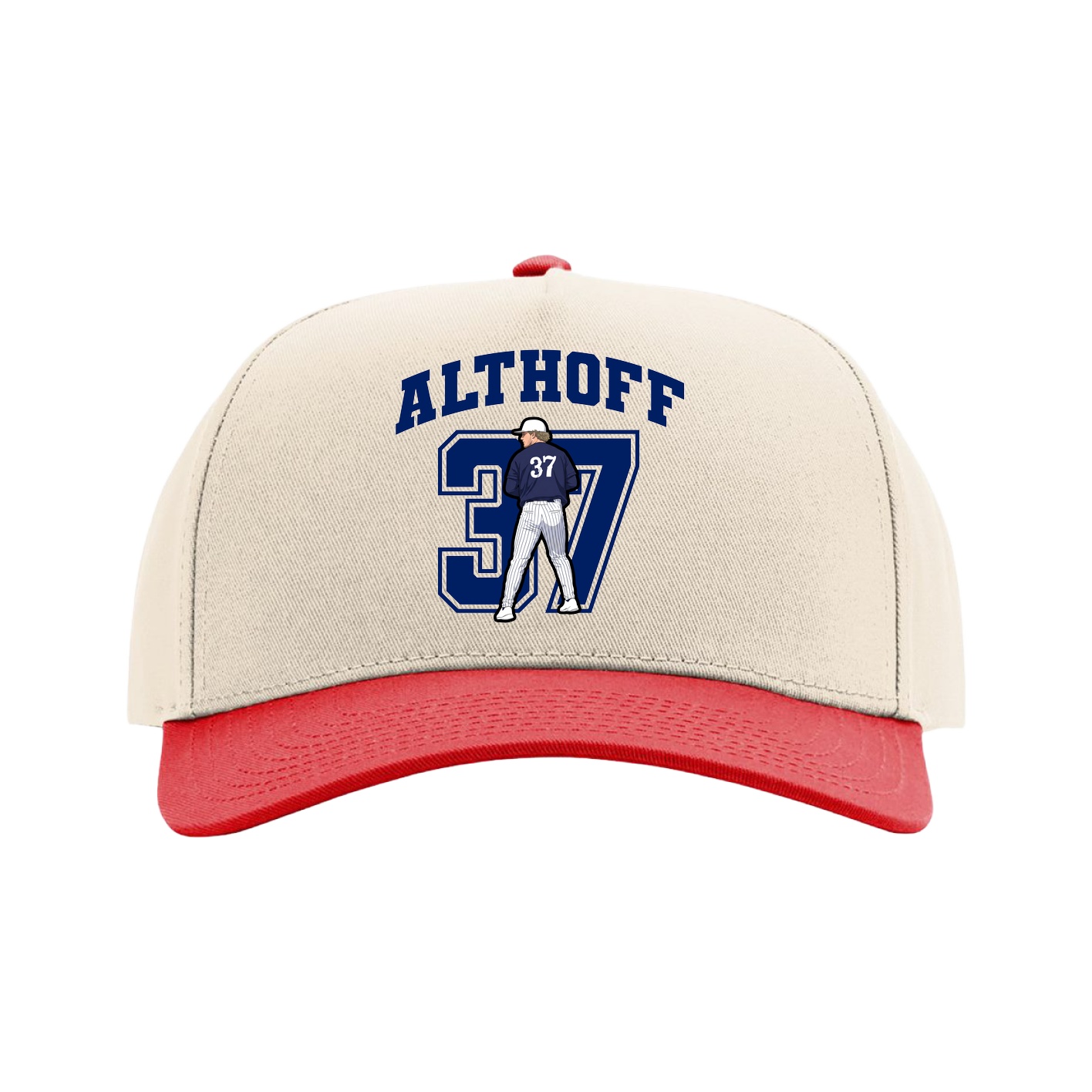 Full Fabric Five-Panel Champ Cap — Number in Cream/Red