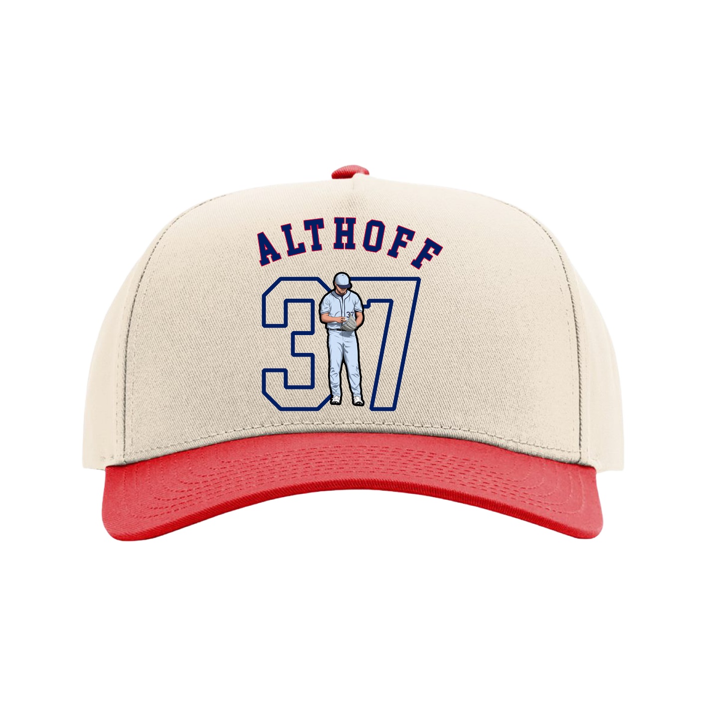 Full Fabric Five-Panel Champ Cap — Shirsey Arch in Cream/Red