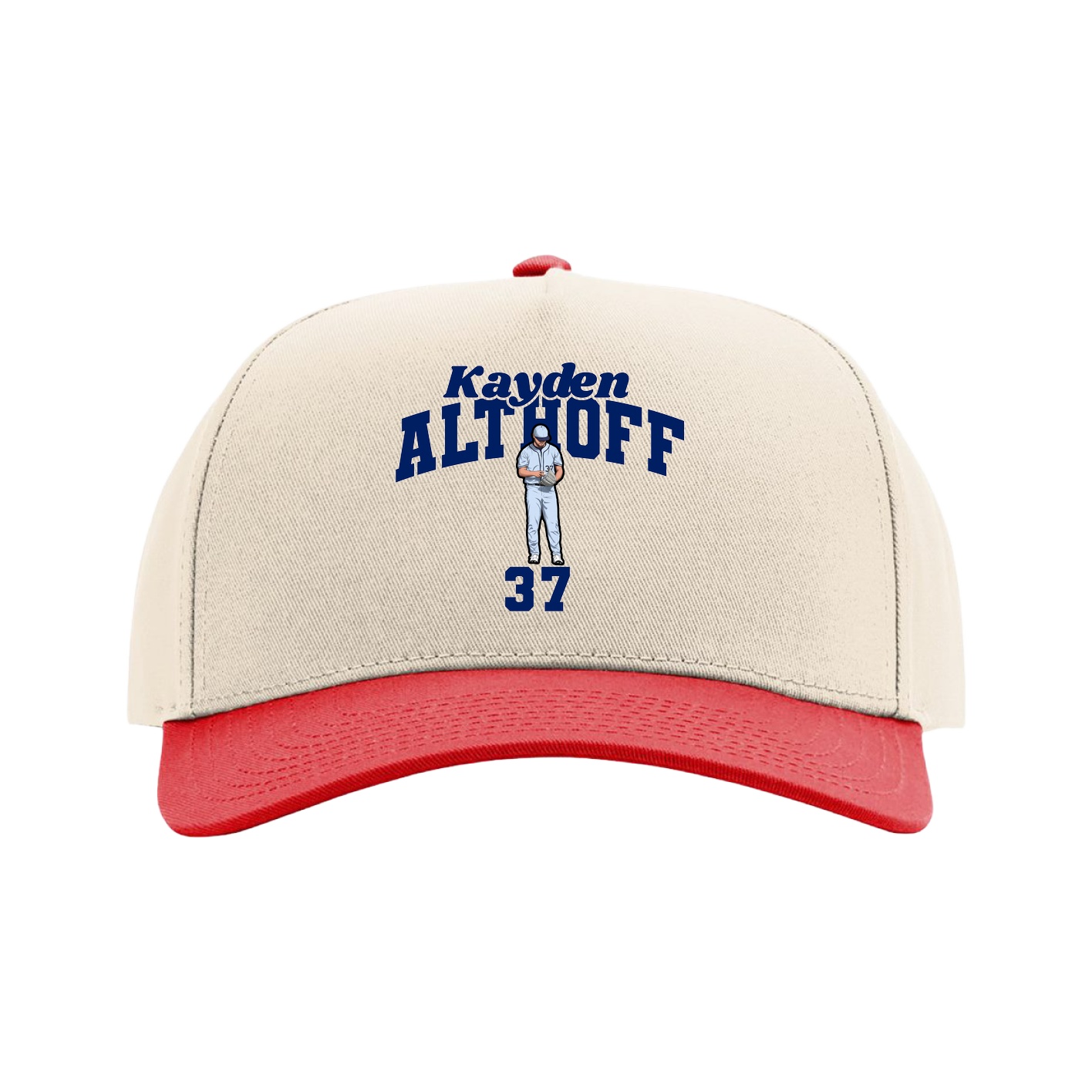 Full Fabric Five-Panel Champ Cap — Signature Arch in Cream/Red