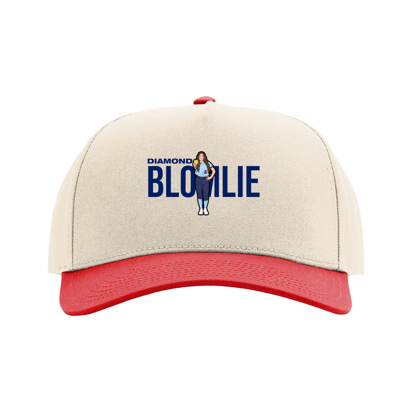 Full Fabric Five-Panel Champ Cap — Player Name in Cream/Red