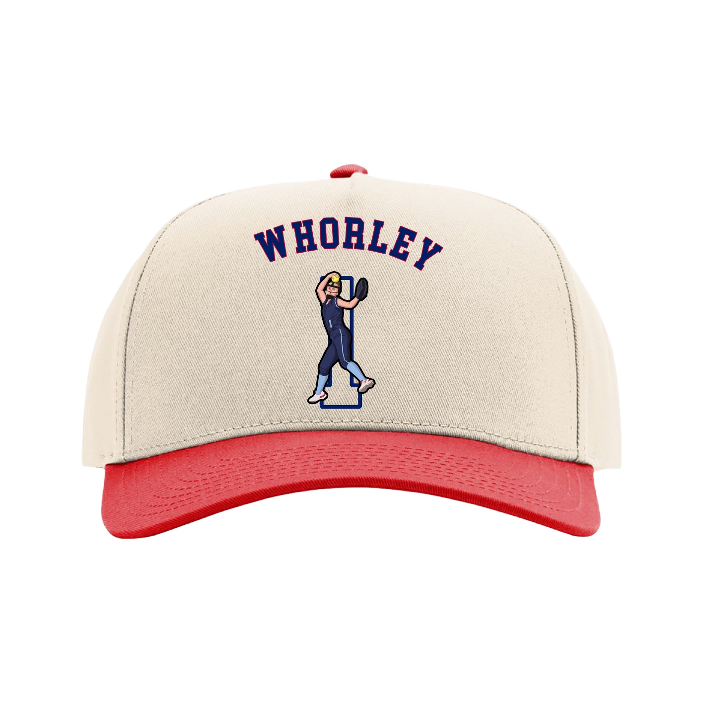 Full Fabric Five-Panel Champ Cap — Shirsey Arch in Cream/Red