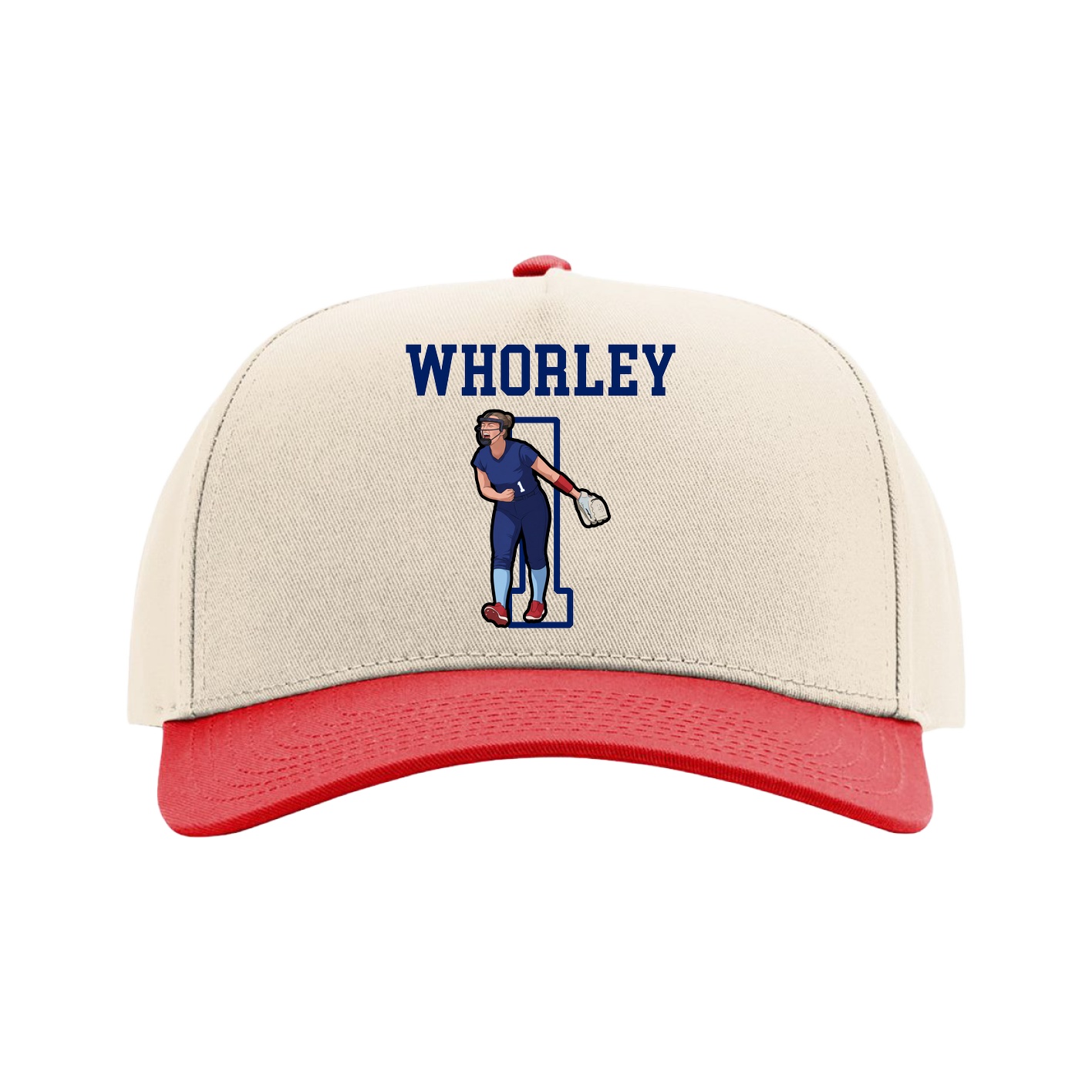 Full Fabric Five-Panel Champ Cap — Shirsey in Cream/Red
