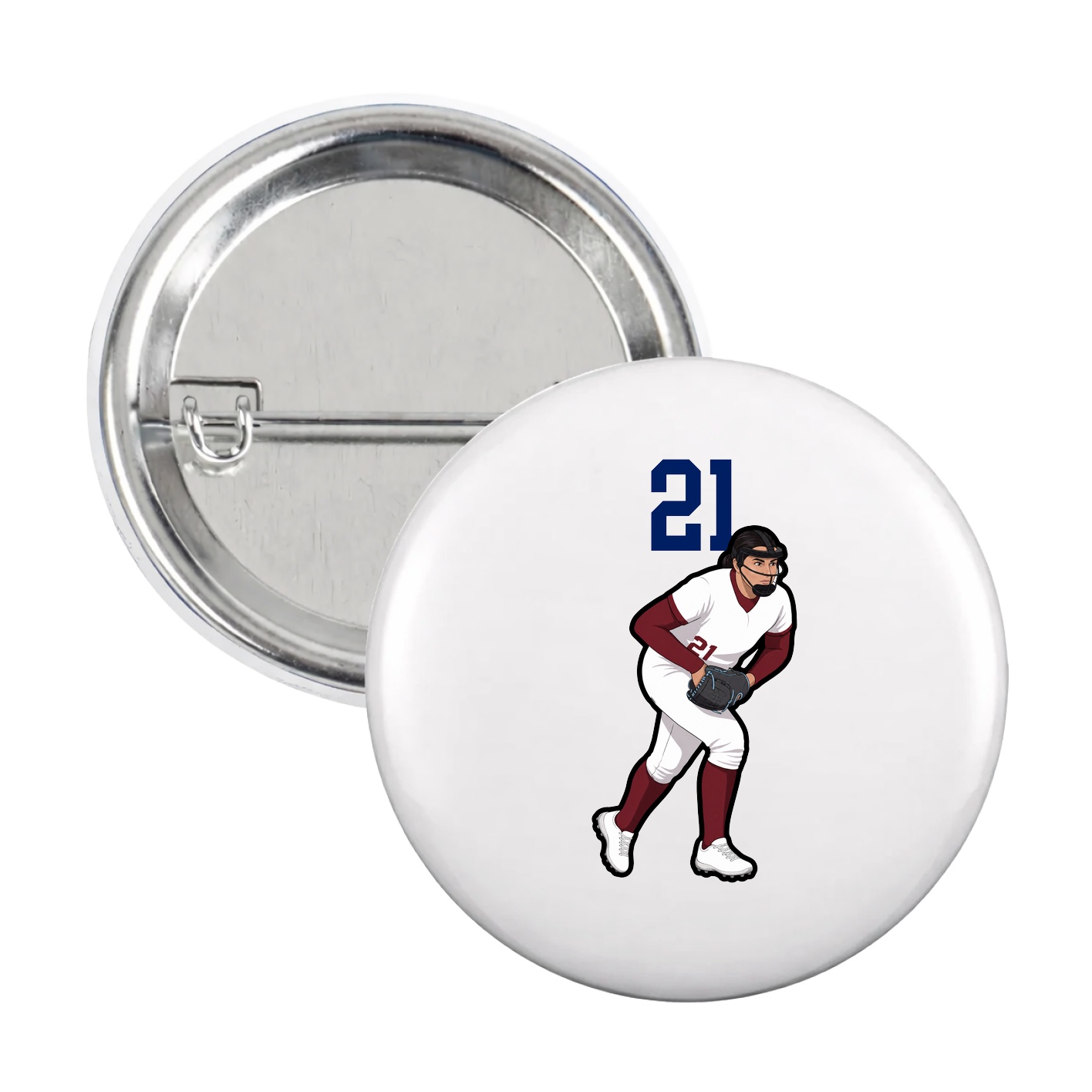 Game Day Button — Number Top in White