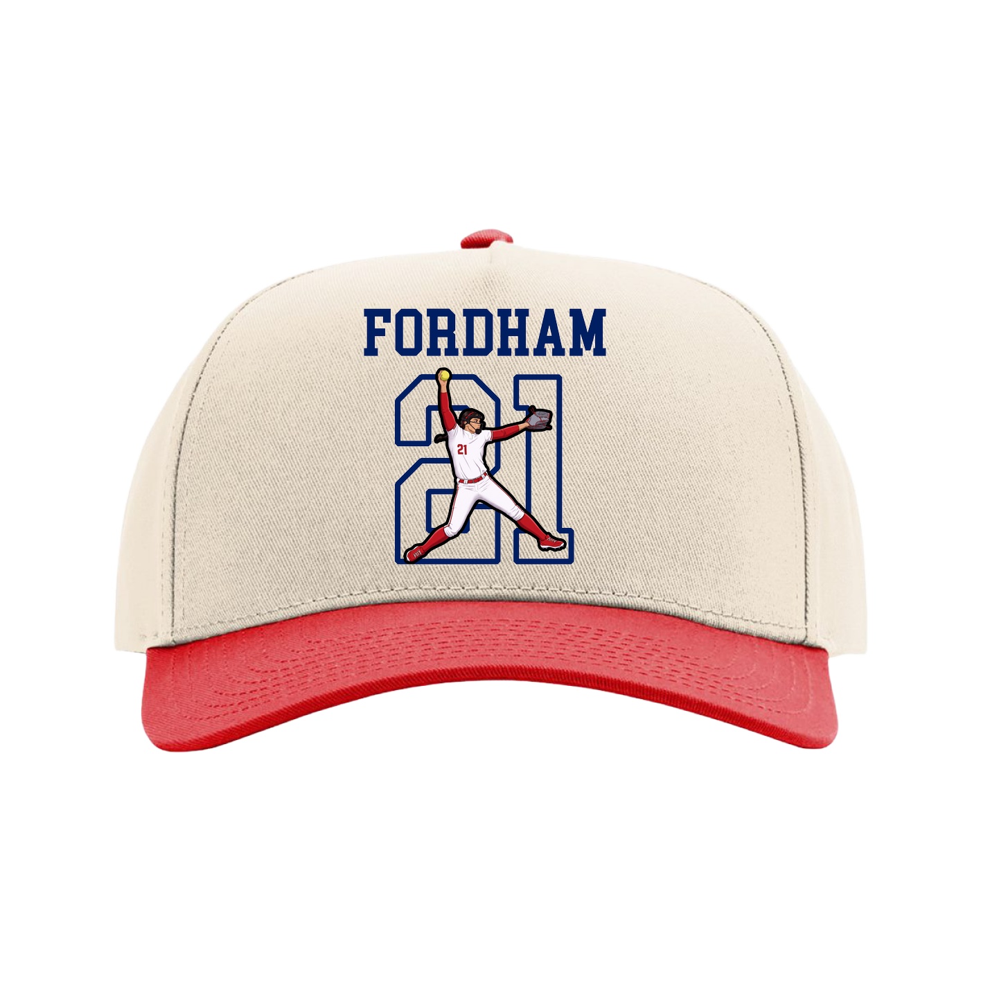Full Fabric Five-Panel Champ Cap — Shirsey in Cream/Red