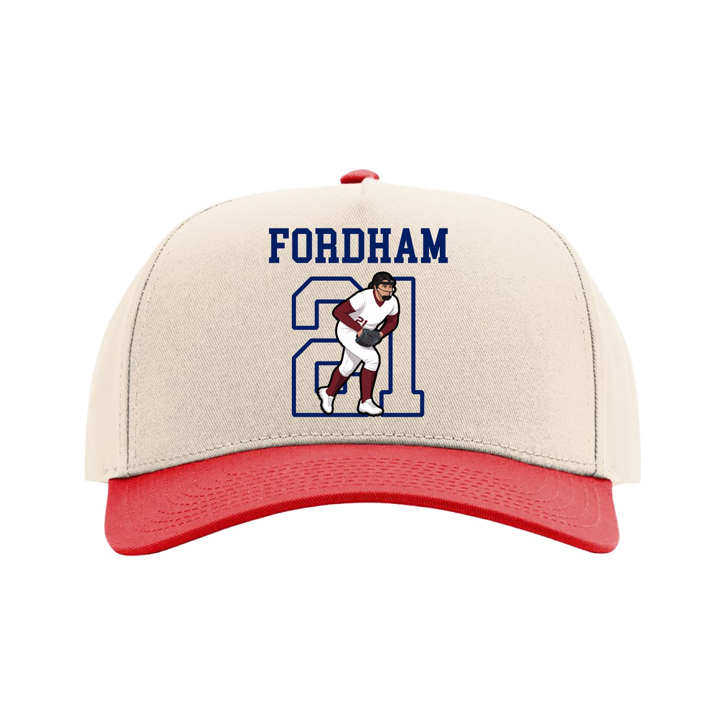 Full Fabric Five-Panel Champ Cap — Shirsey in Cream/Red