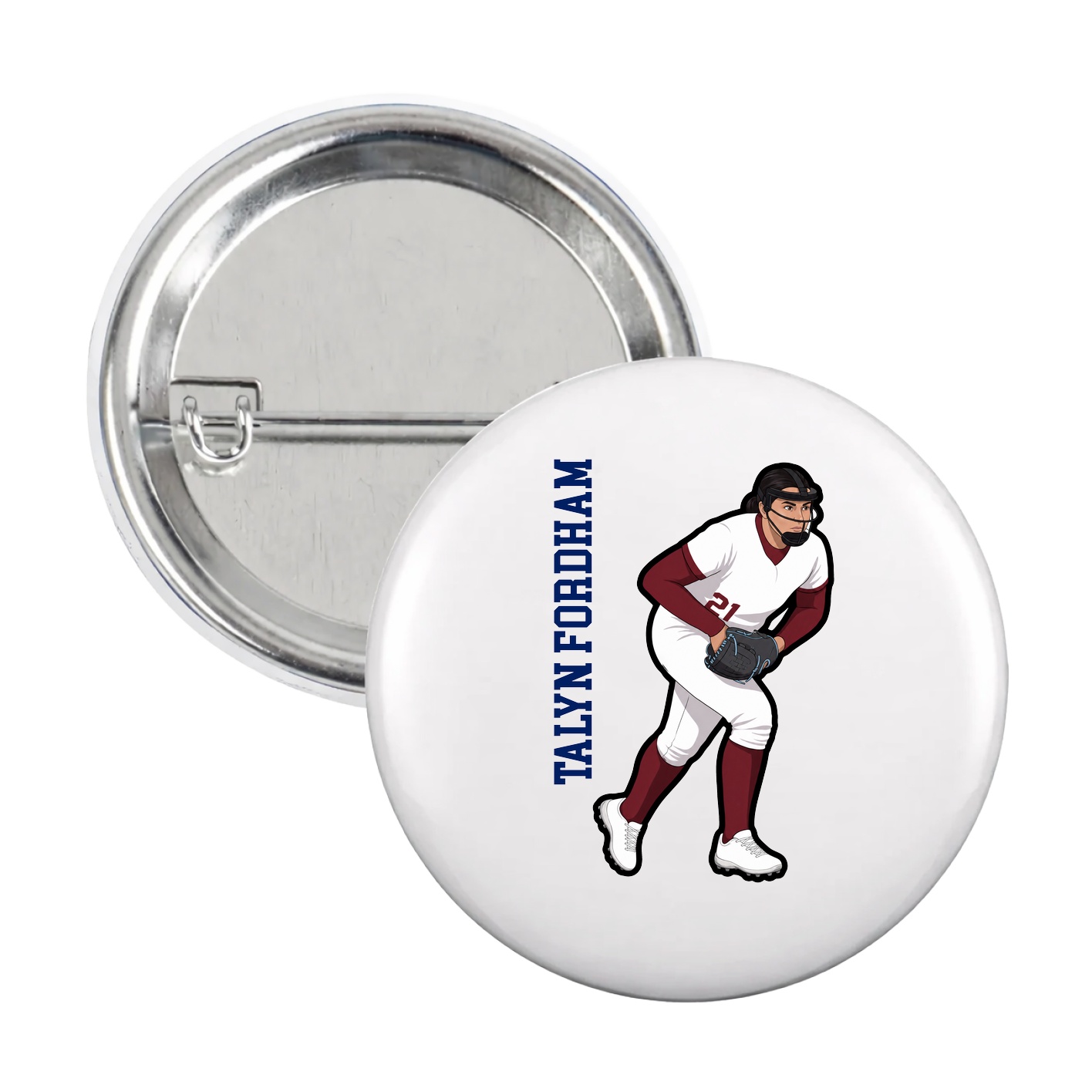 Game Day Button — Name Vertical in White