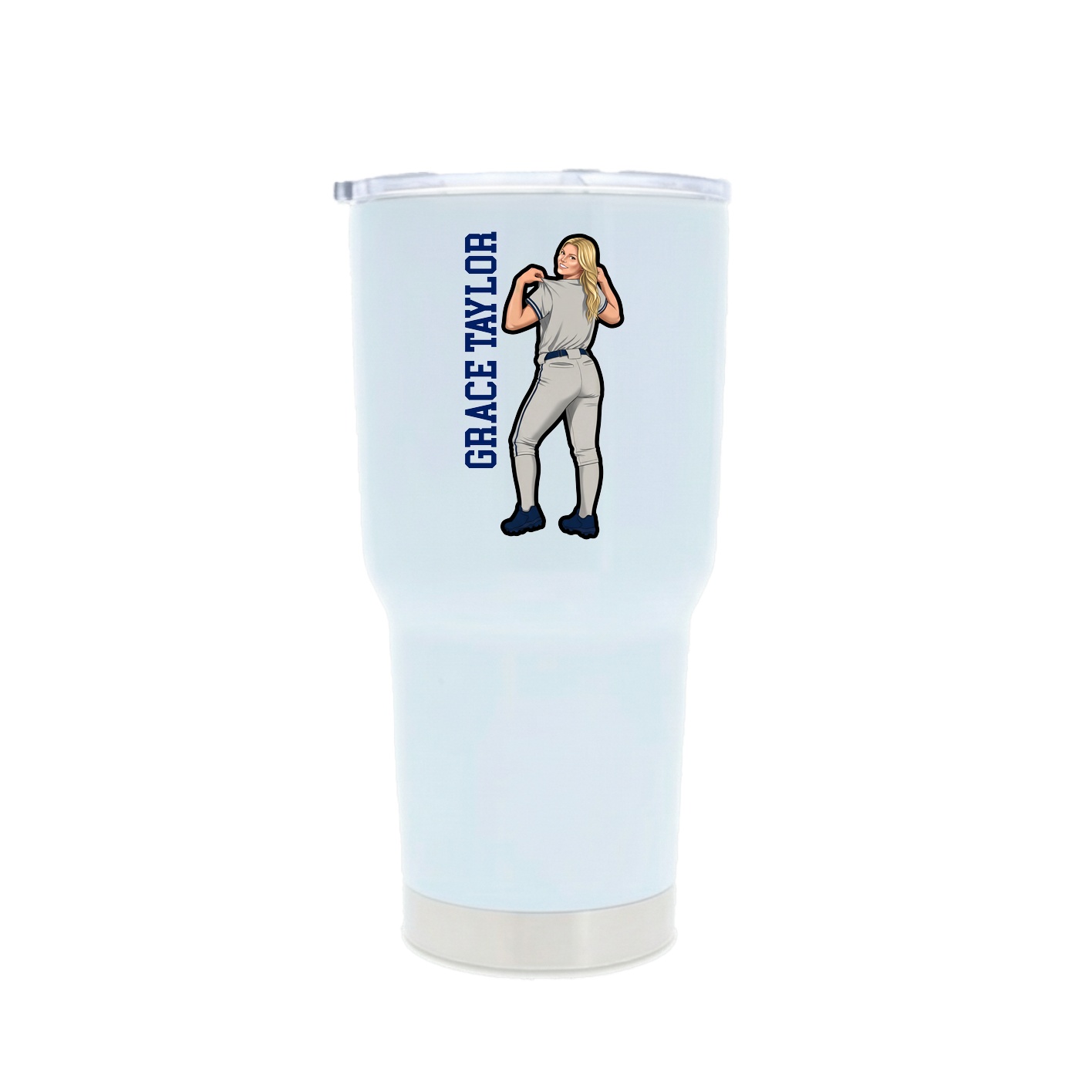 30oz Stainless Steel Tumbler — Name Vertical in White