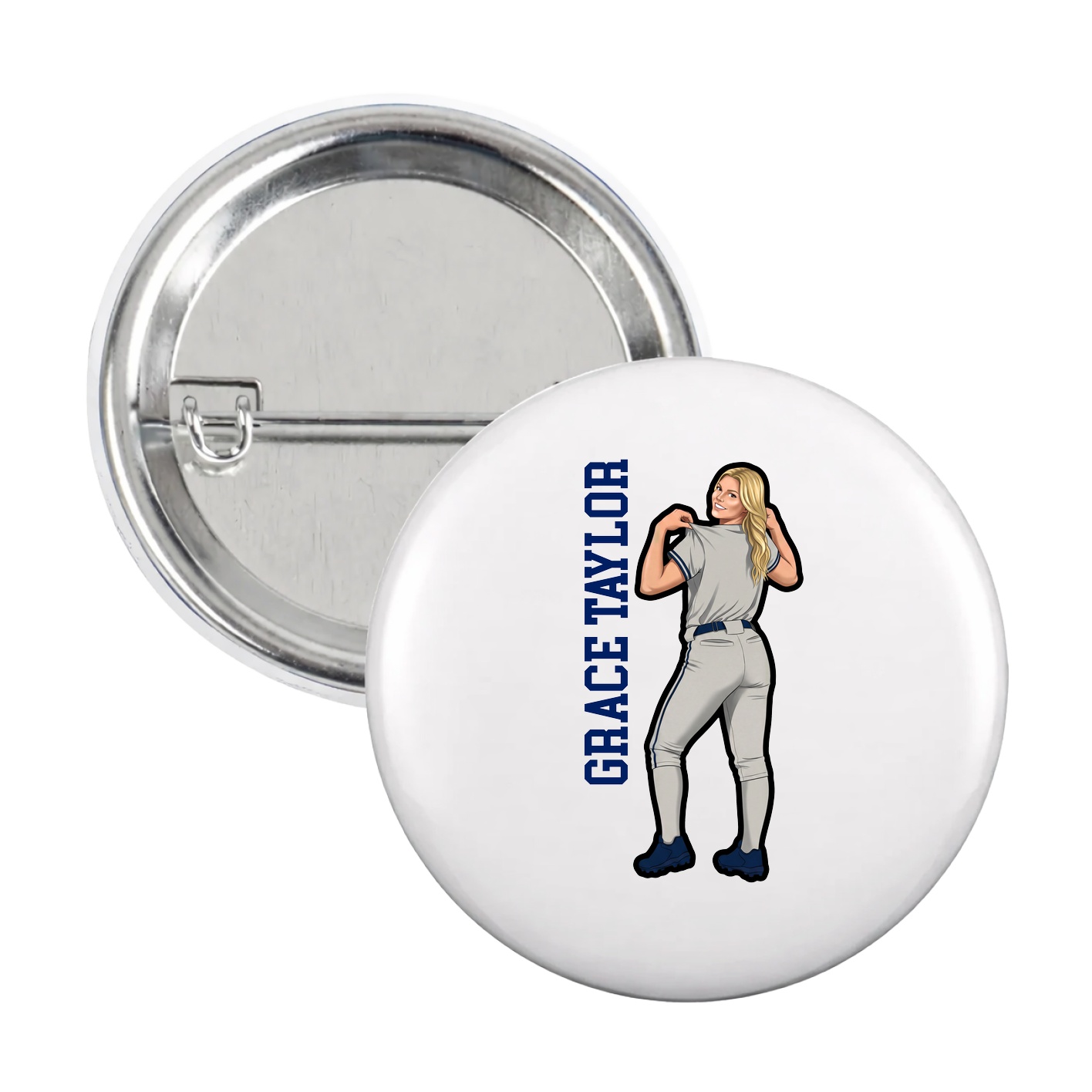 Game Day Button — Name Vertical in White