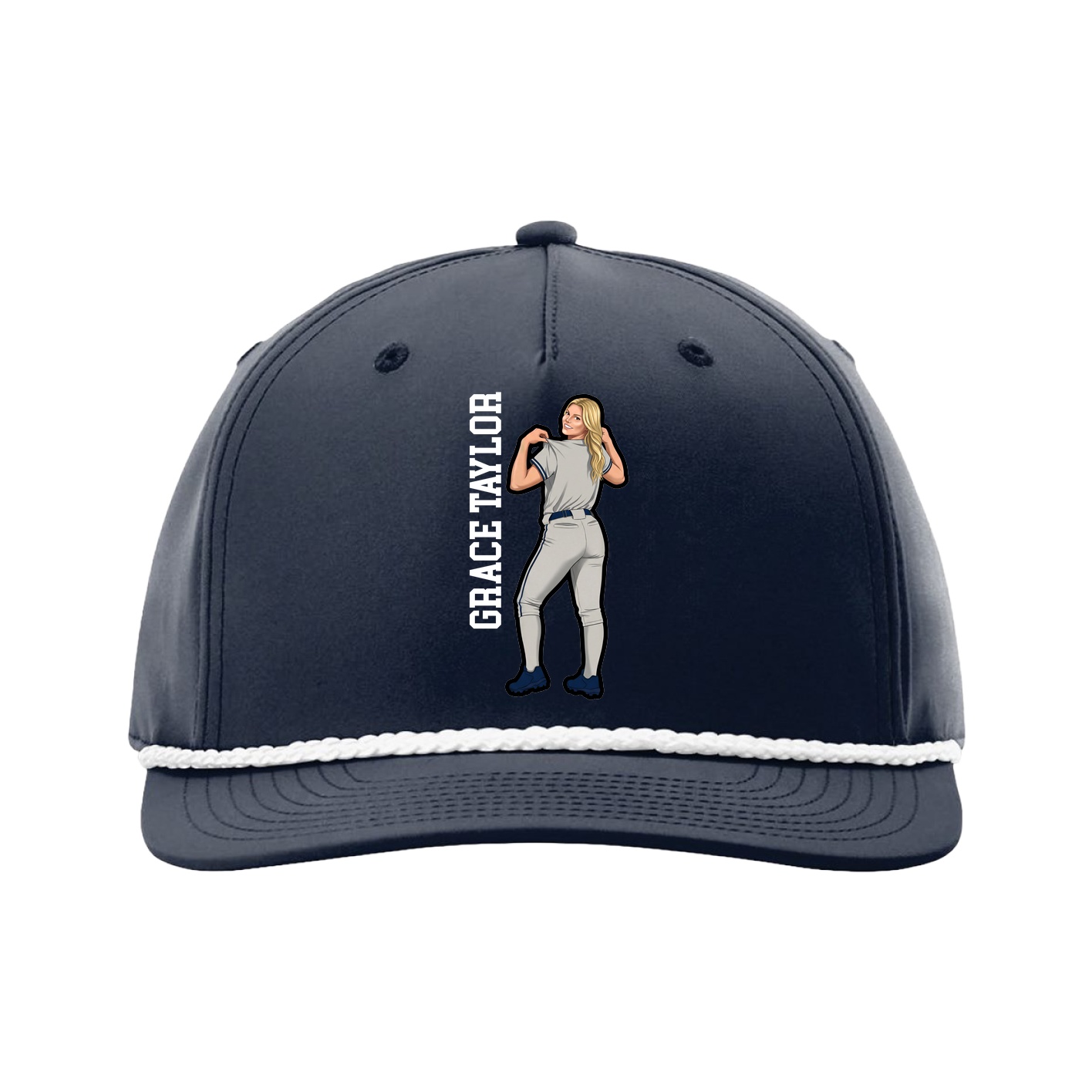 Five-Panel Classic Rope Cap — Name Vertical in Navy