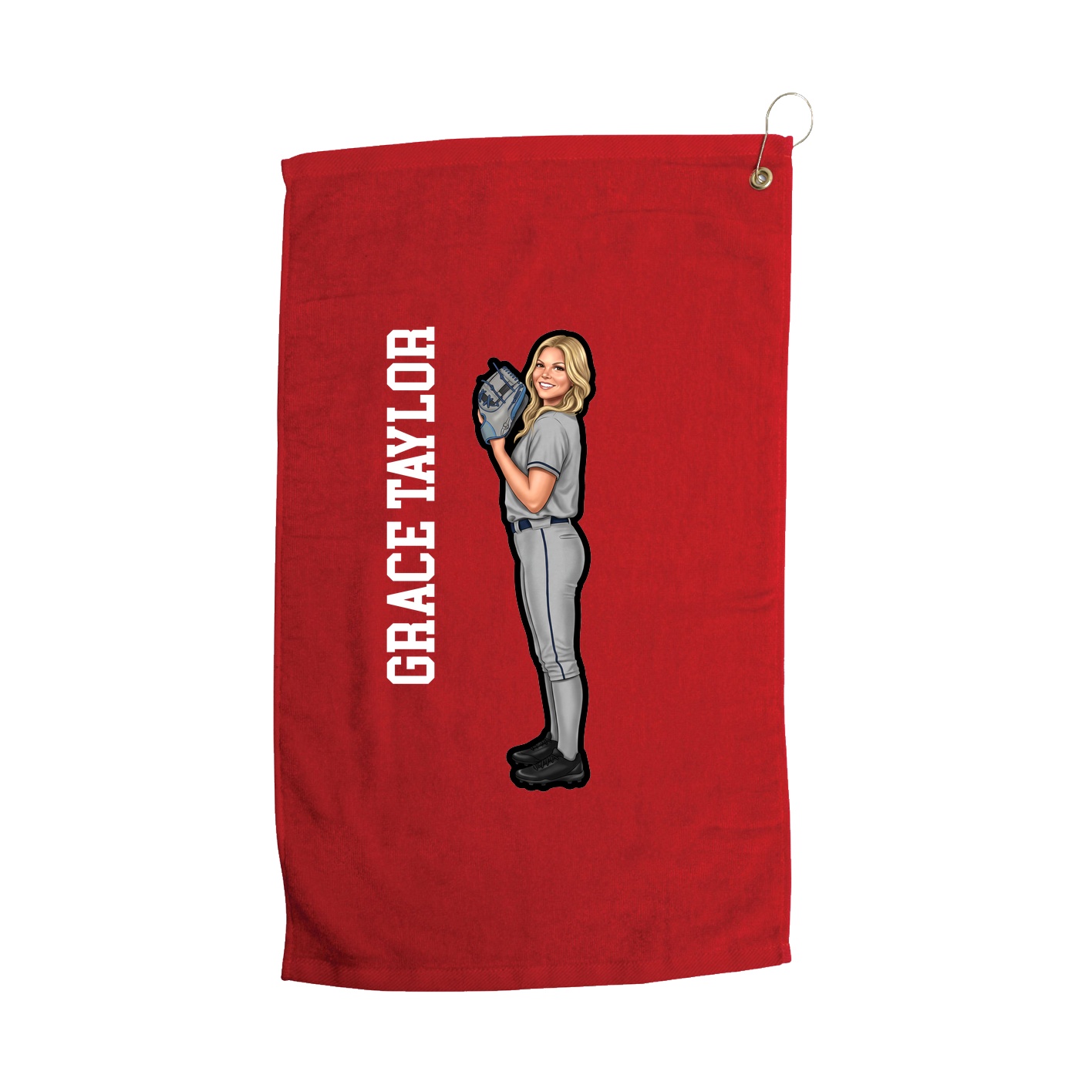 Golf Towel — Name Vertical in Red