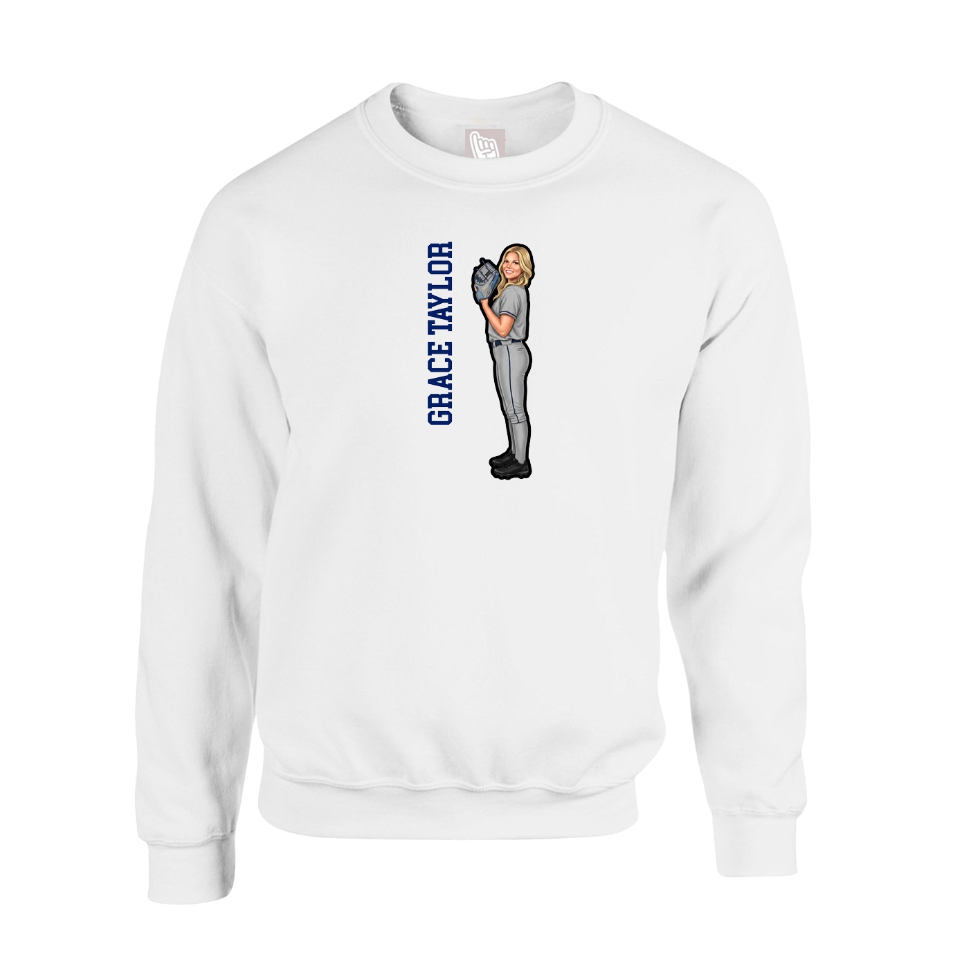 Fleece Crew — Name Vertical in White