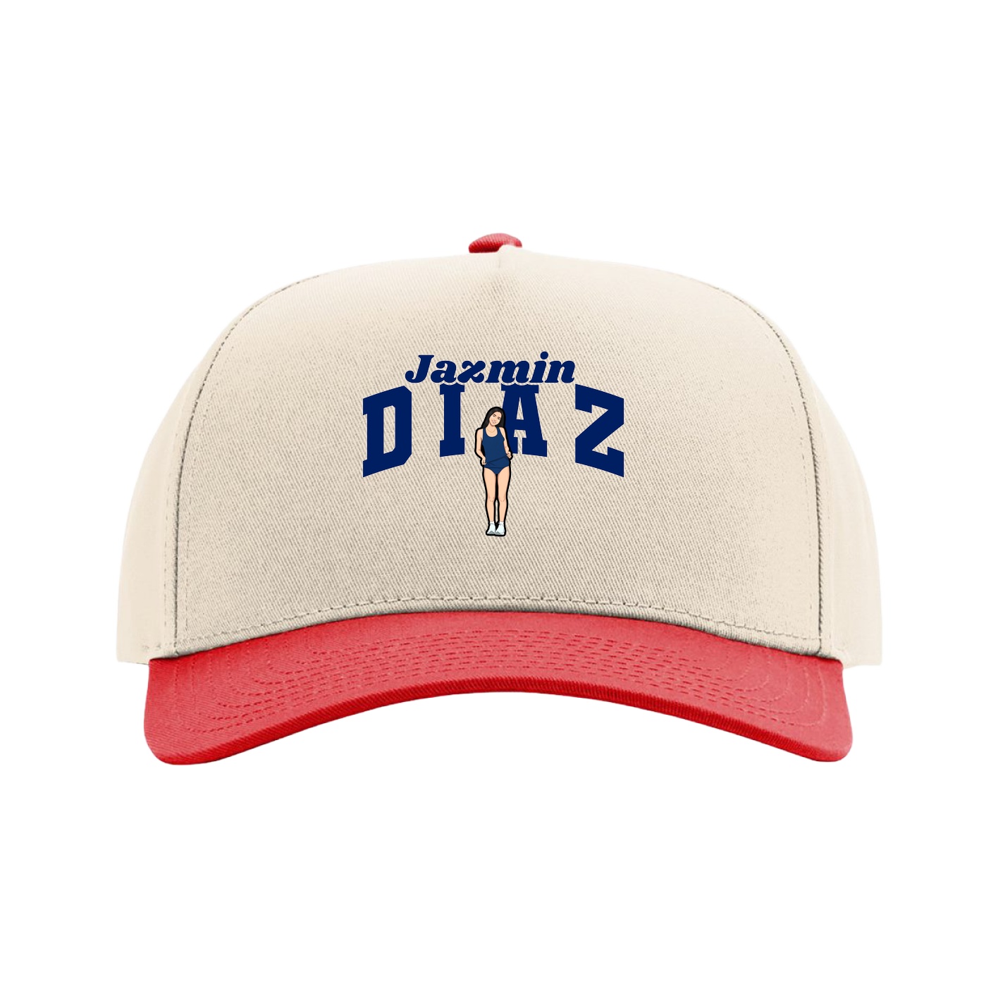 Full Fabric Five-Panel Champ Cap — Signature Arch in Cream/Red