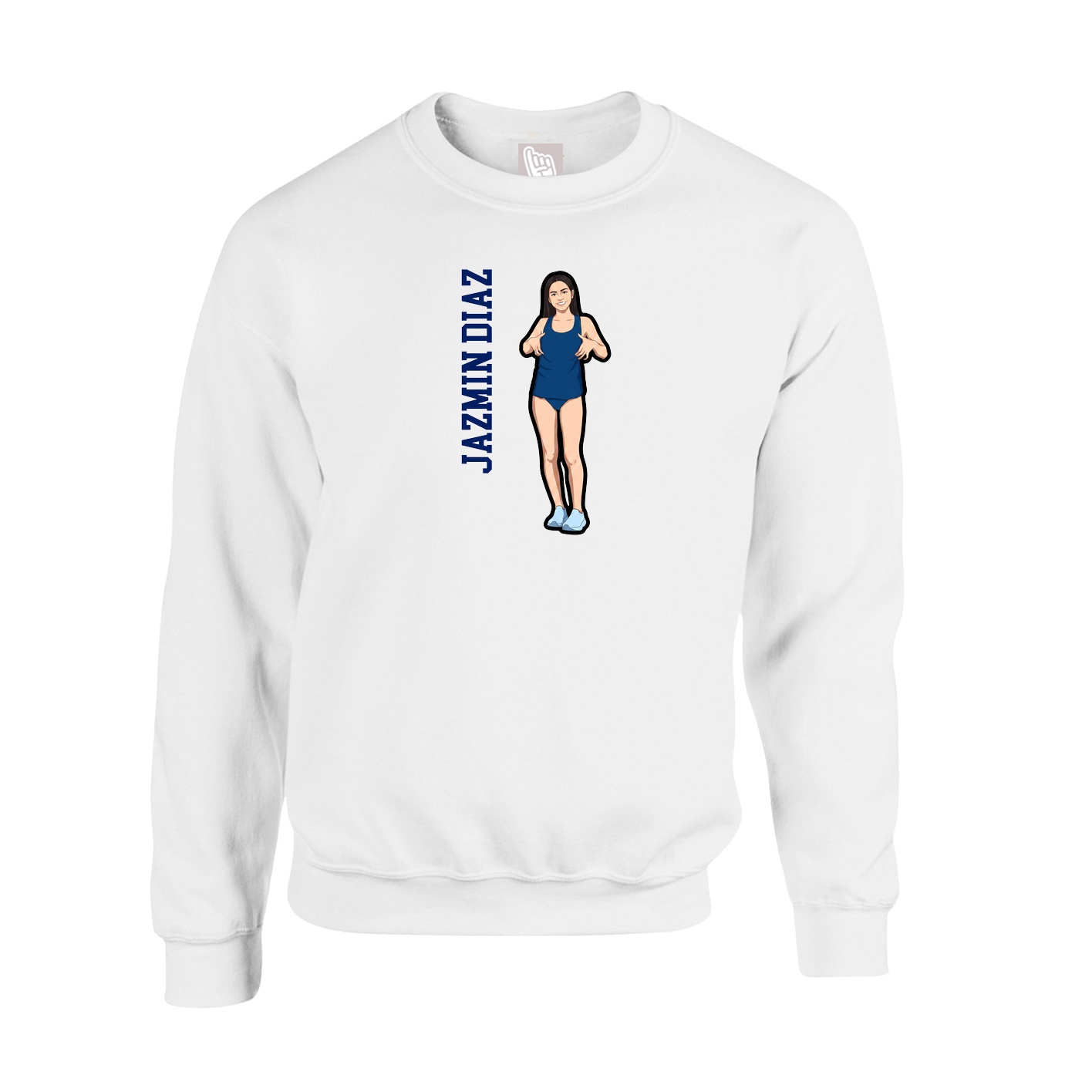 Fleece Crew — Name Vertical in White