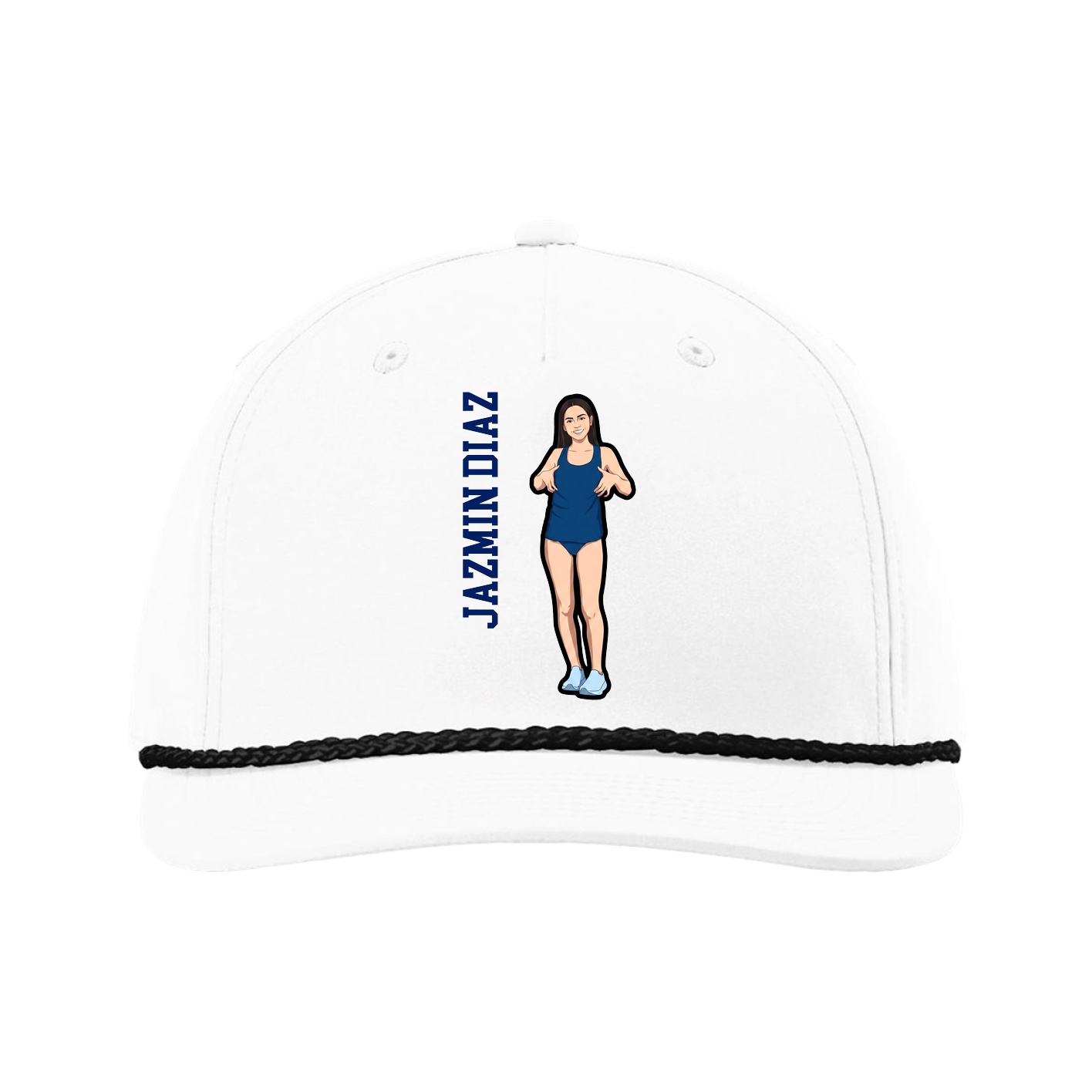 Five-Panel Classic Rope Cap — Name Vertical in White