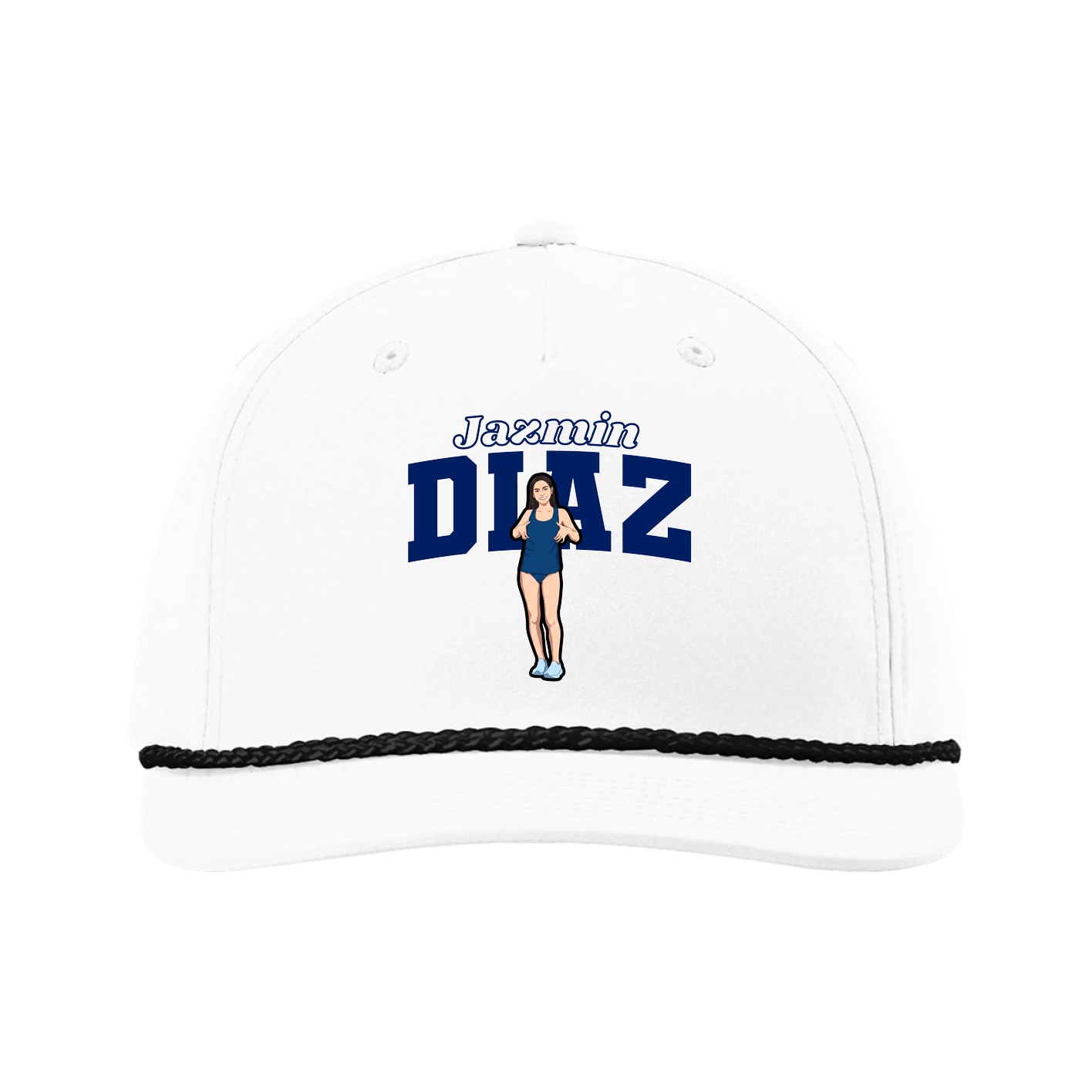 Five-Panel Classic Rope Cap — Name Arch in White
