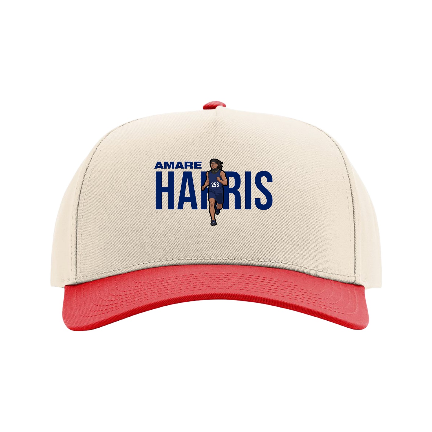 Full Fabric Five-Panel Champ Cap — Player Name in Cream/Red