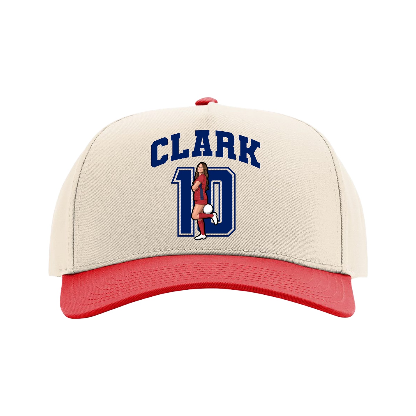 Full Fabric Five-Panel Champ Cap — Number in Cream/Red