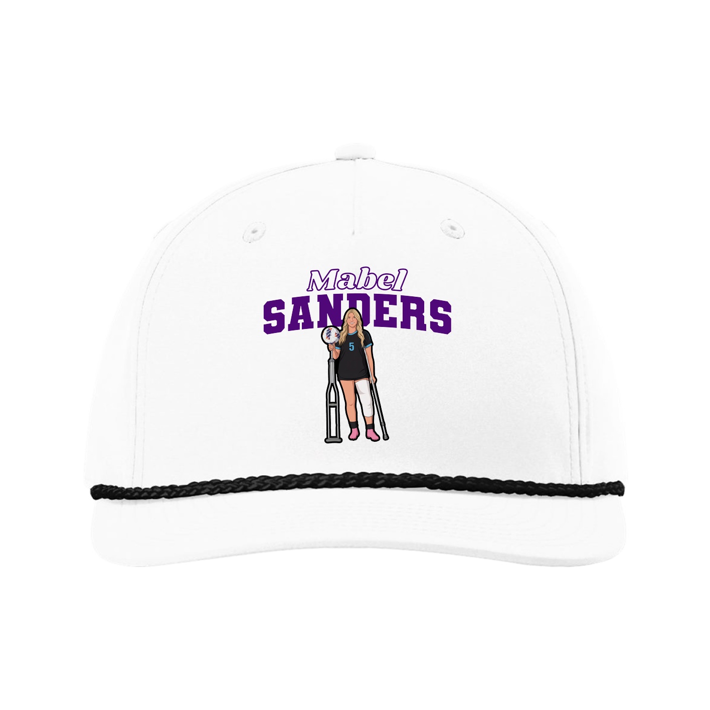 Five-Panel Classic Rope Cap — Name Arch in White