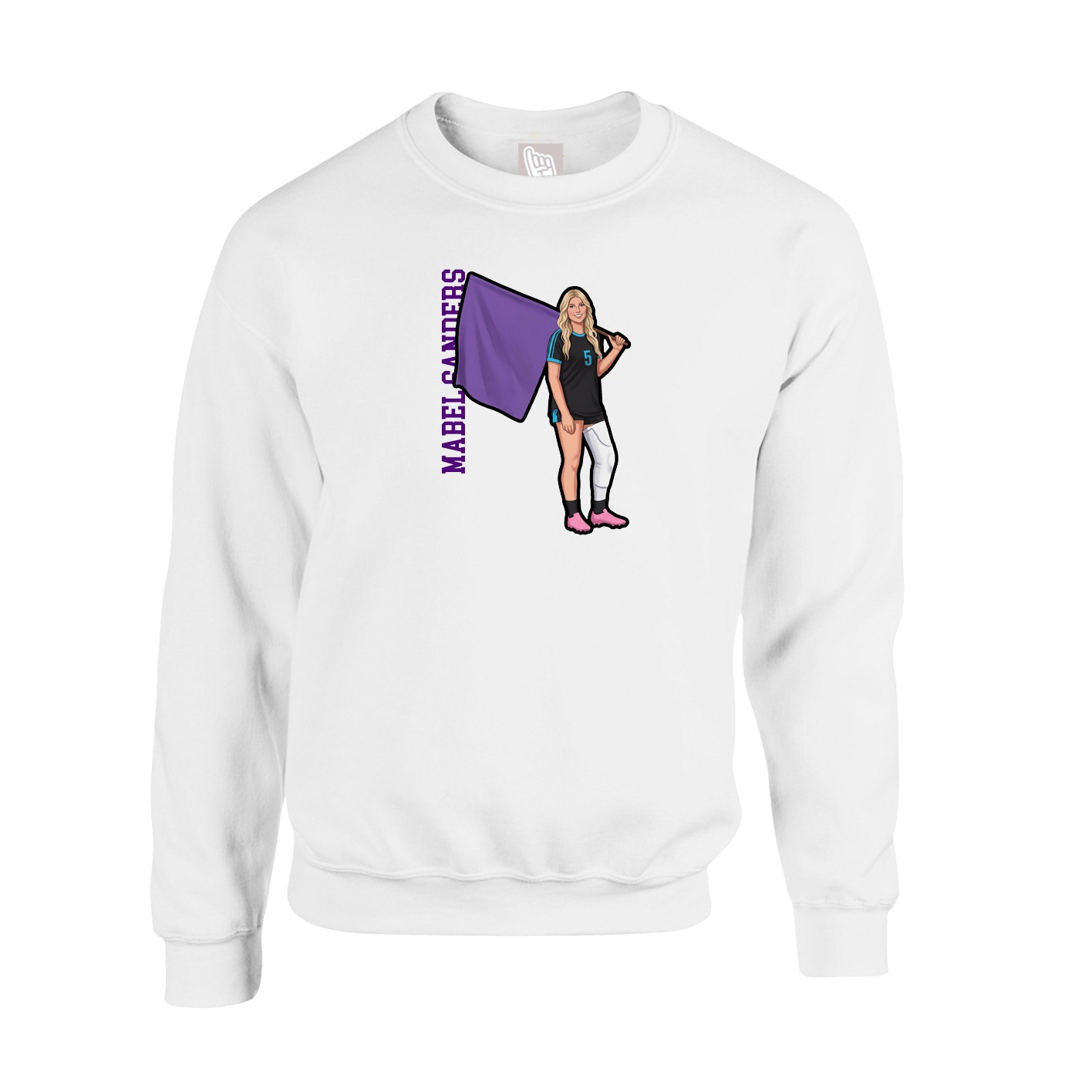 Fleece Crew — Name Vertical in White