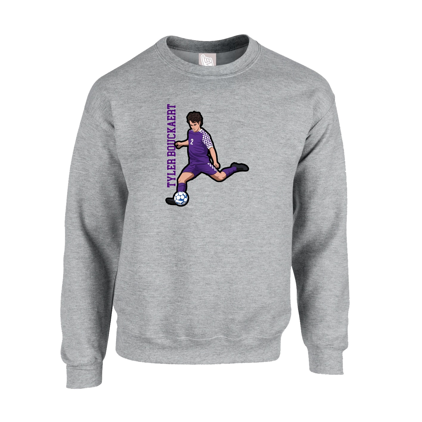 Fleece Crew — Name Vertical in Grey