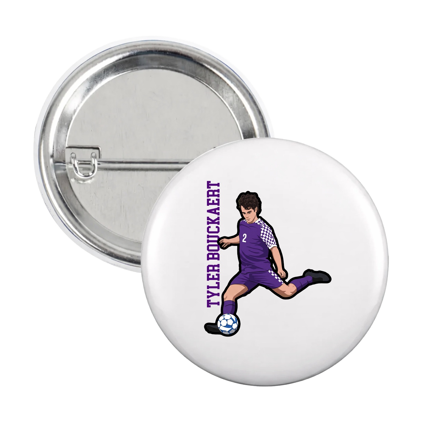 Game Day Button — Name Vertical in White