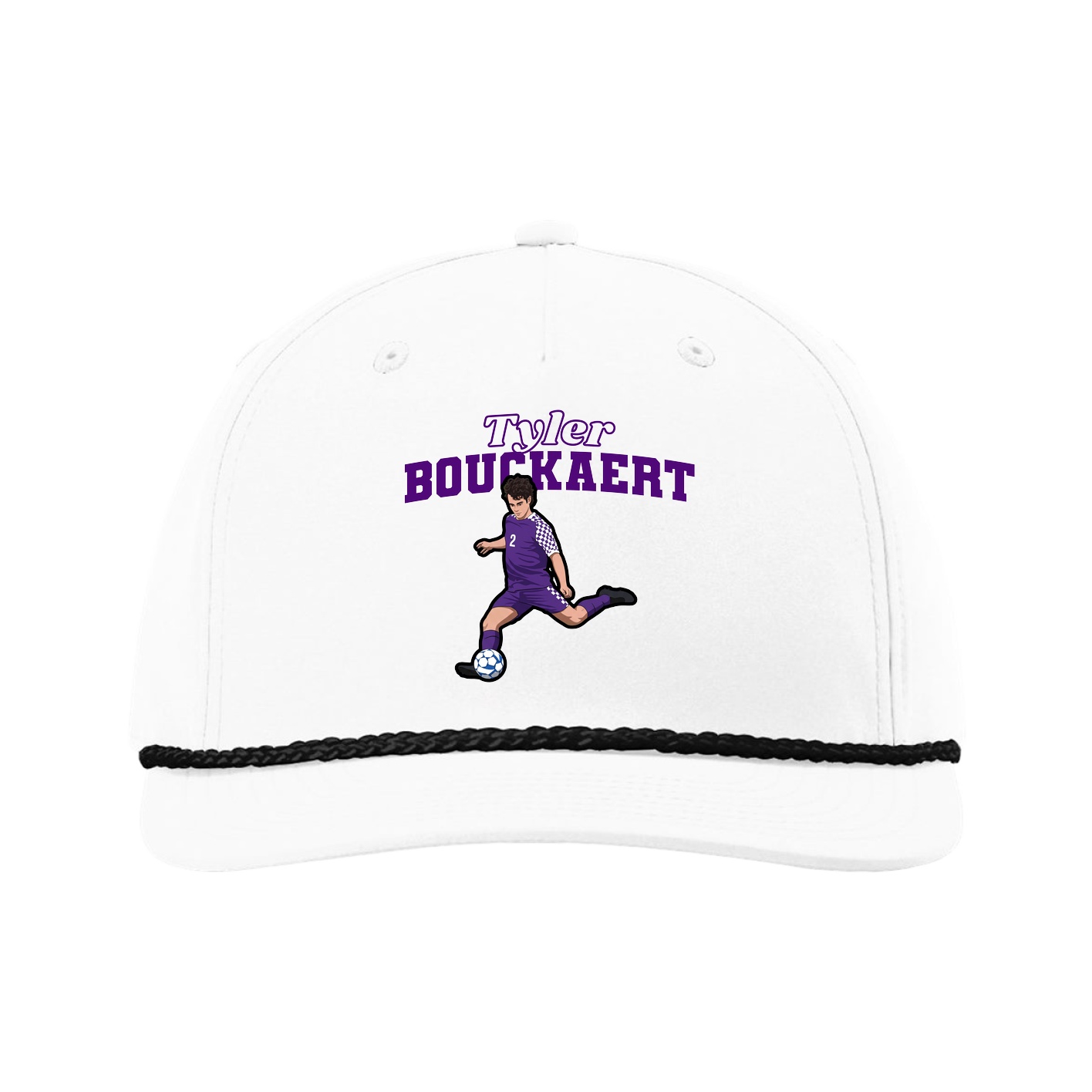 Five-Panel Classic Rope Cap — Name Arch in White