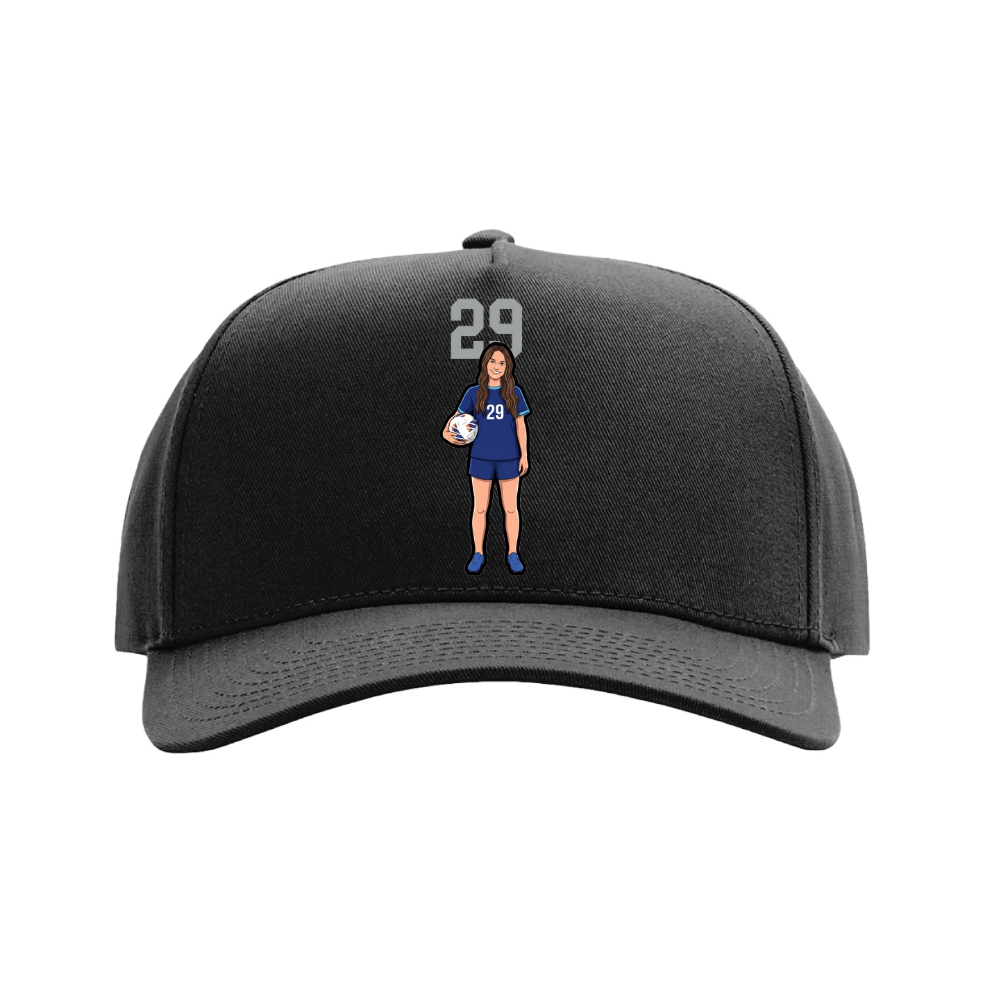 Full Fabric Five-Panel Champ Cap — Number Top in Black