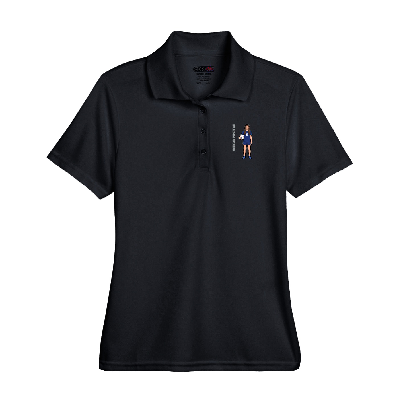 Performance Polo — Name Vertical in Black